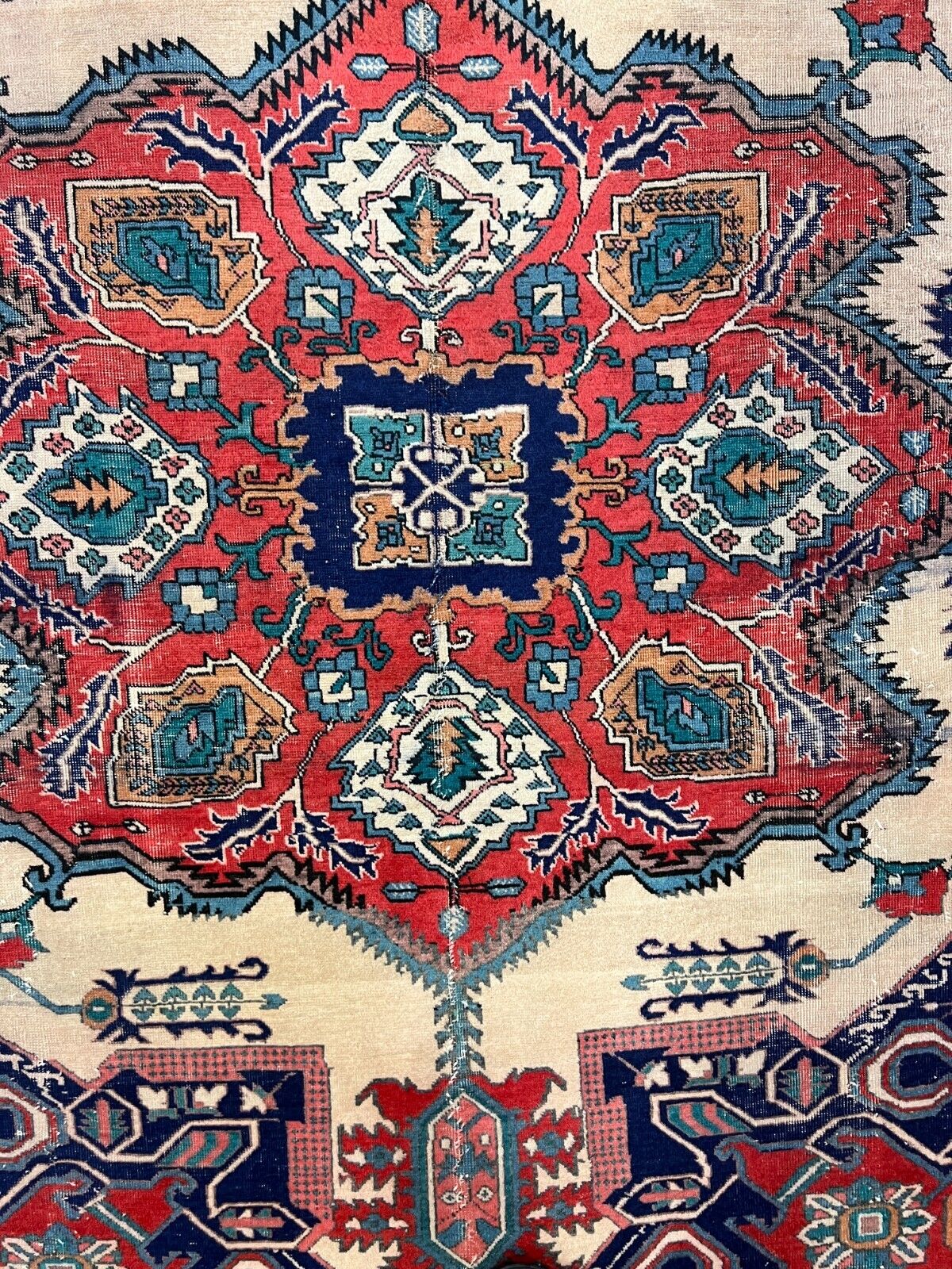 Antique Azerbaijani Handwoven Wool Oriental Rug 1900s