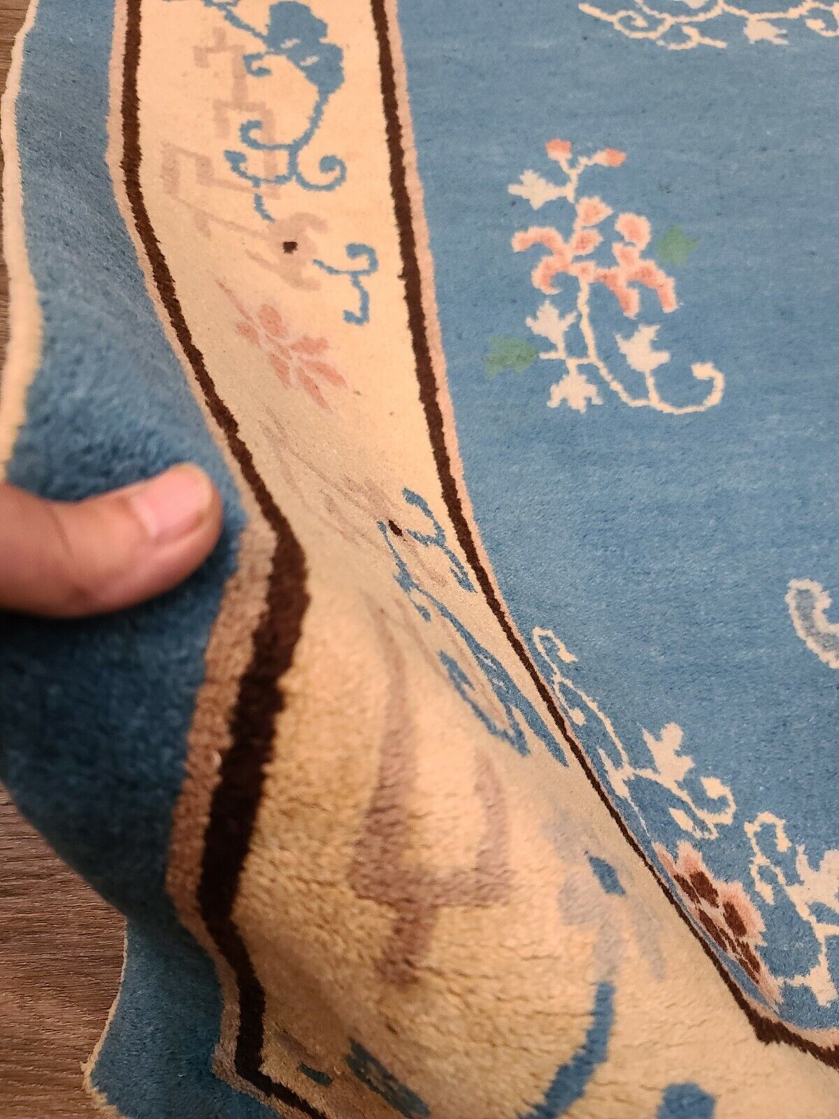 Authentic Antique Chinese Light Blue Handwoven Rug