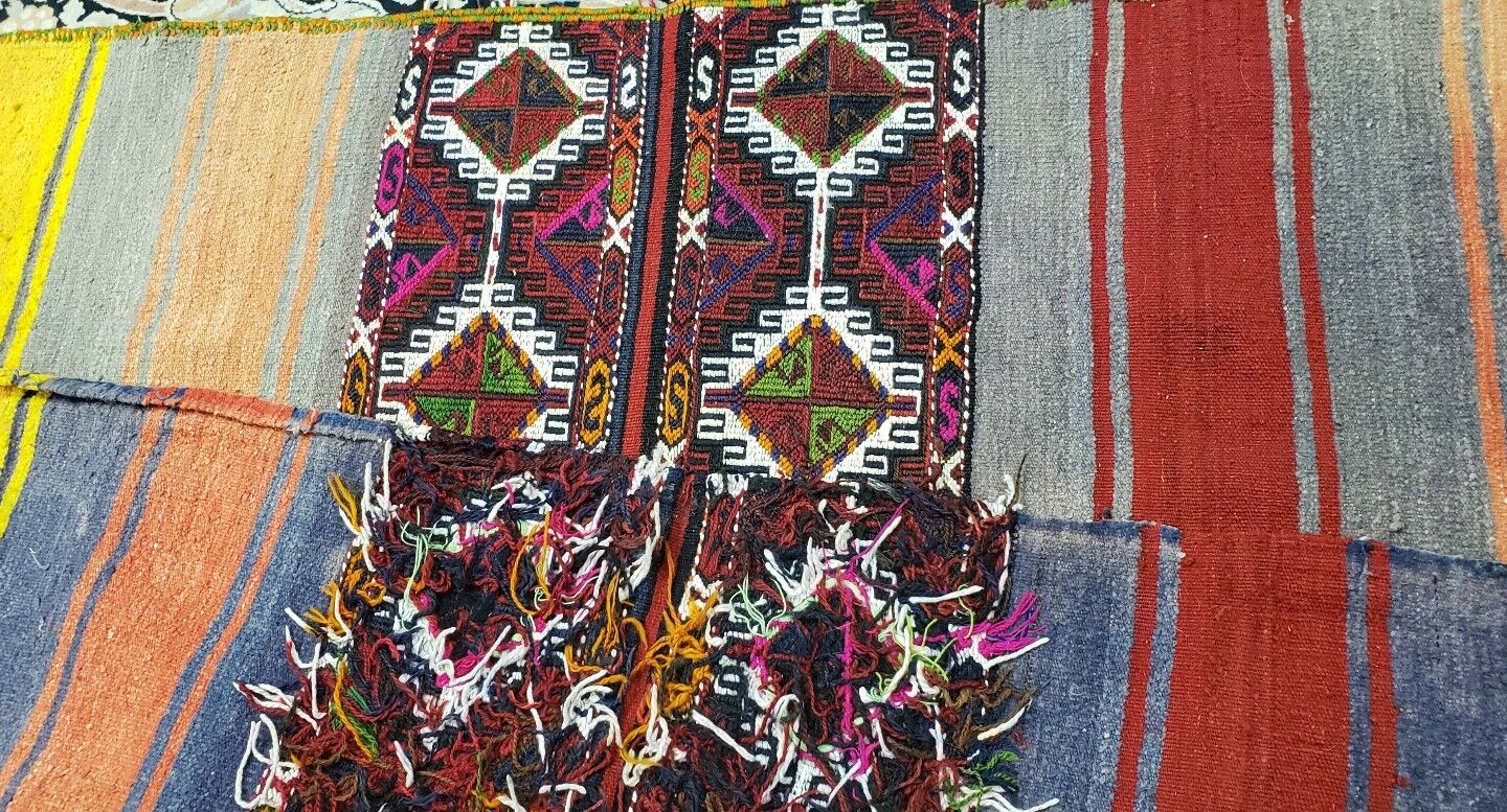 Vintage 1940s-50s Camel Bag Sumak Folk-Art Rug