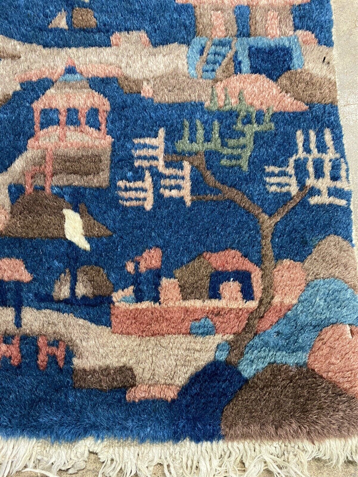 Antique Peking Oriental Landscape Pictorial Rug