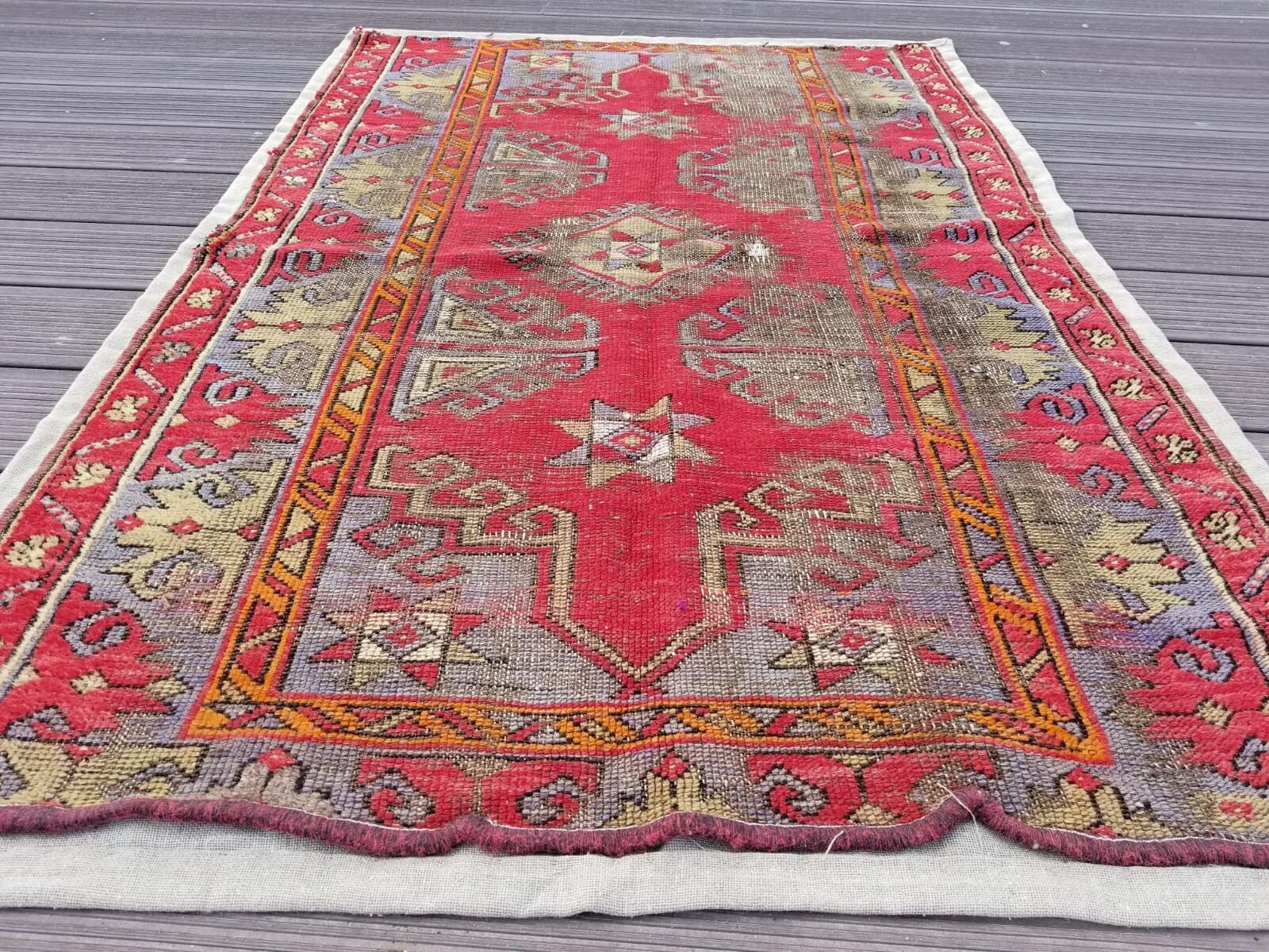 Antique Wool Pile Rug with Natural Dyes, 3'4"x5'1