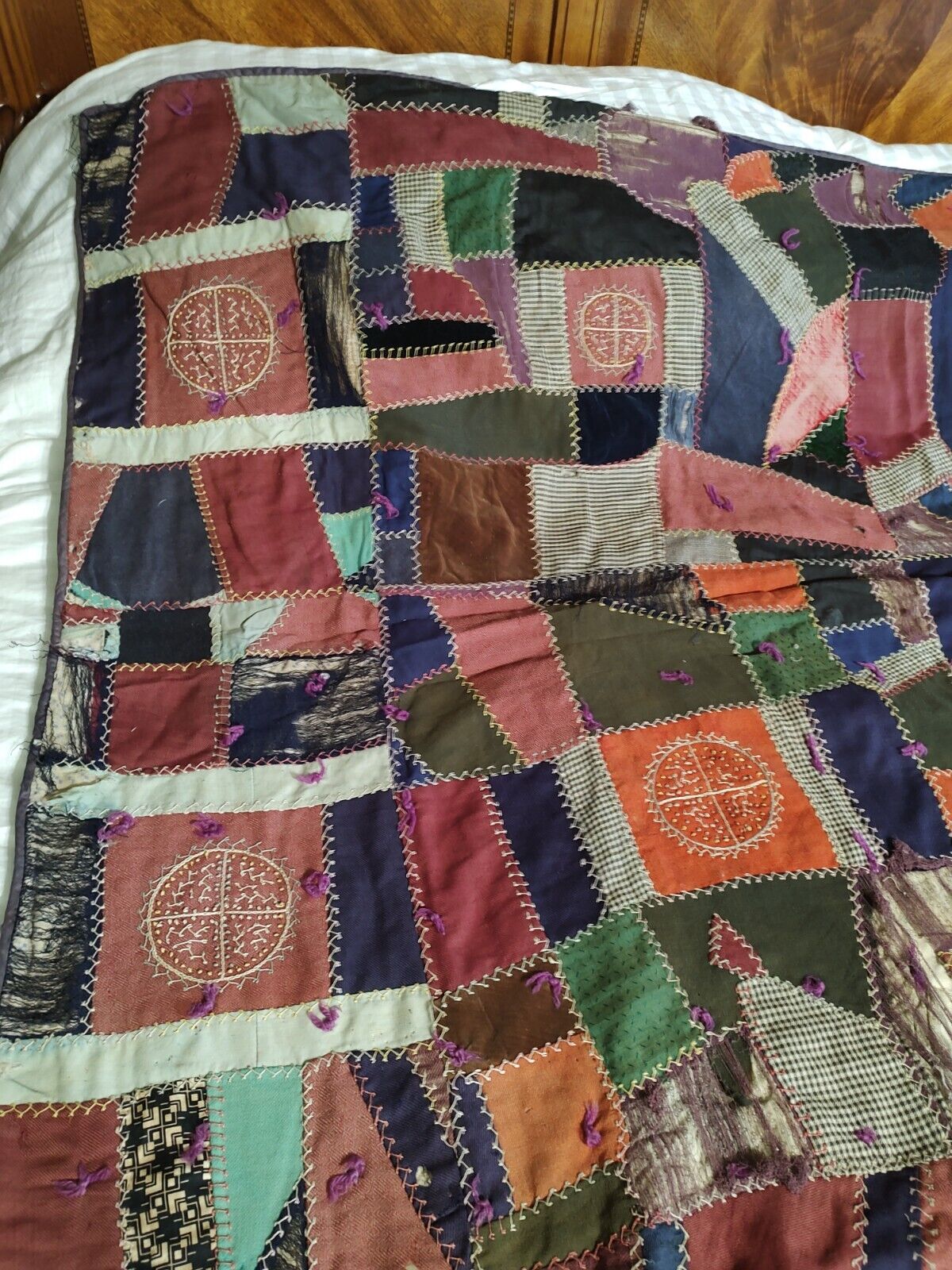 Antique Crazy Quilt, Mid-1800s, 72"x80