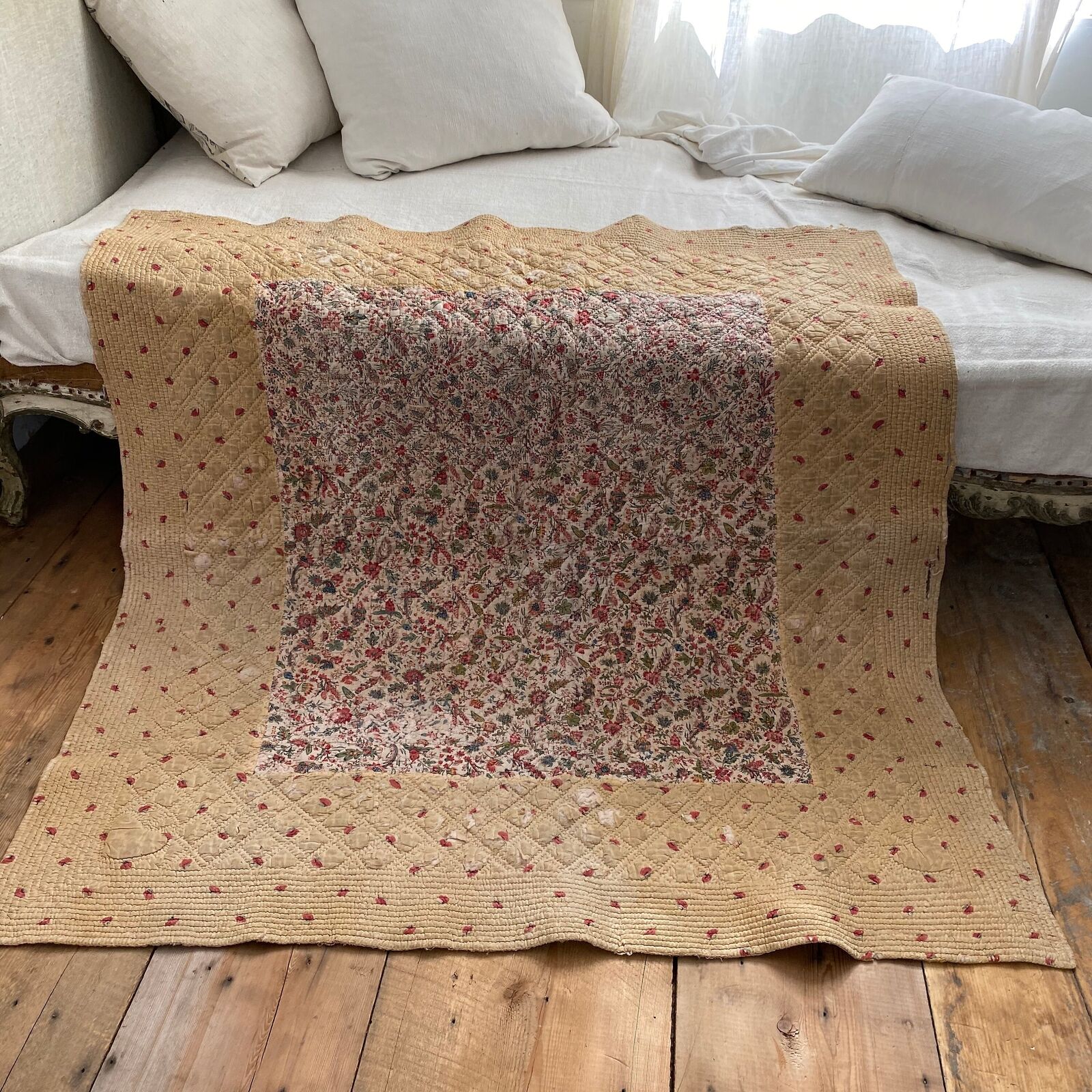 1700s French Antique Quilt Pique Toile de Jouy