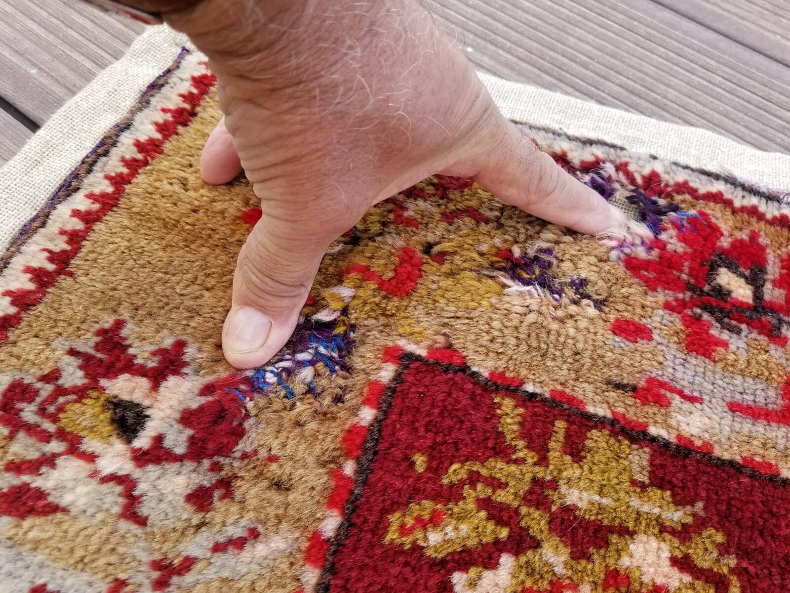 Antique Wool Pile Rug with Natural Dyes