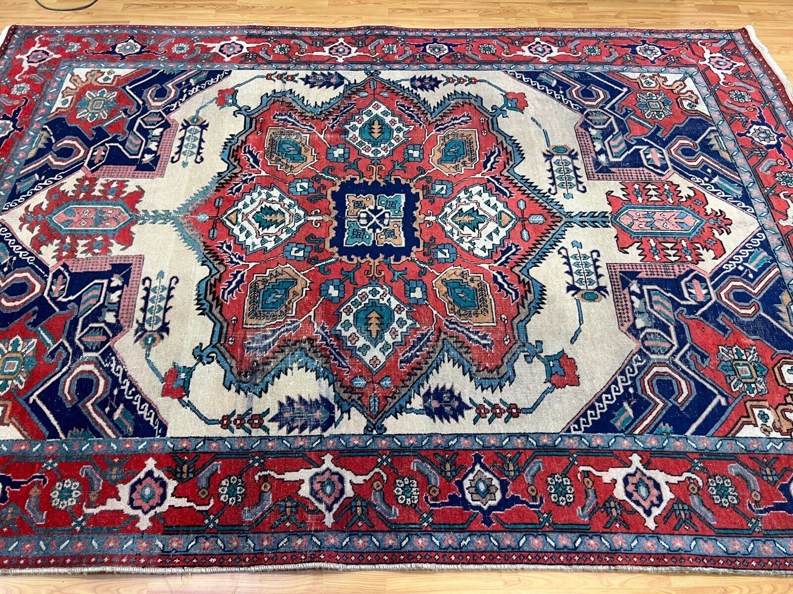 Antique Azerbaijani Handwoven Wool Oriental Rug 1900s