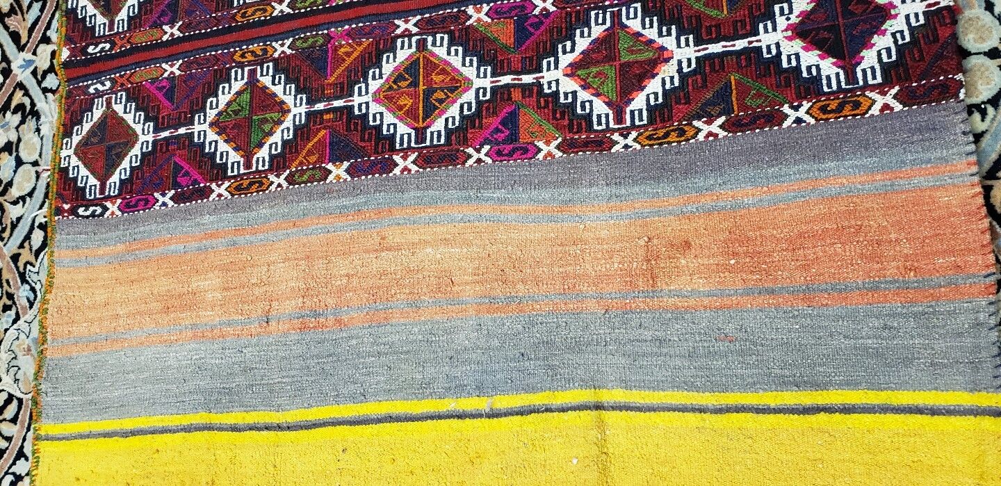 Vintage 1940s-50s Camel Bag Sumak Folk-Art Rug