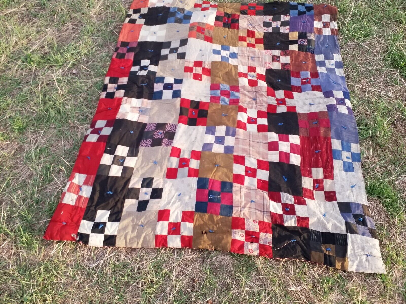 Late 1800s Handmade Patchwork Quilt - Collectible Display