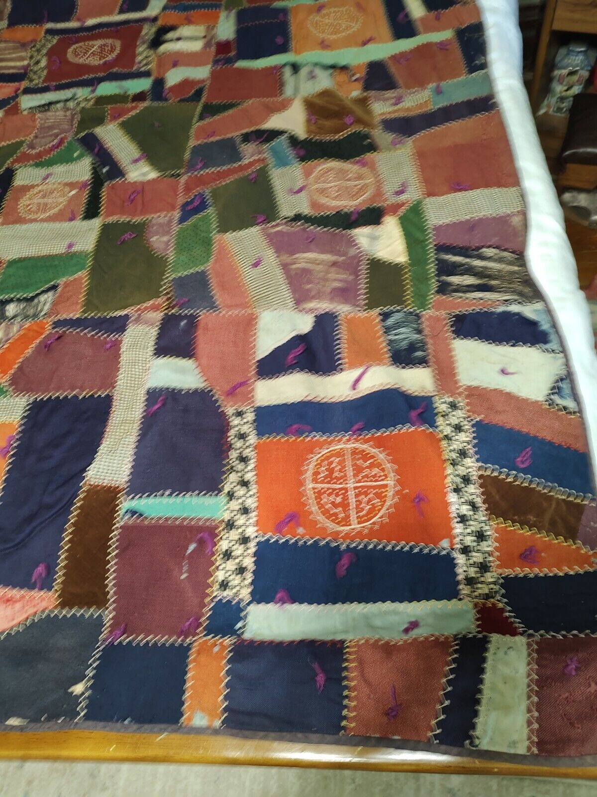 Antique Crazy Quilt, Mid-1800s, 72"x80