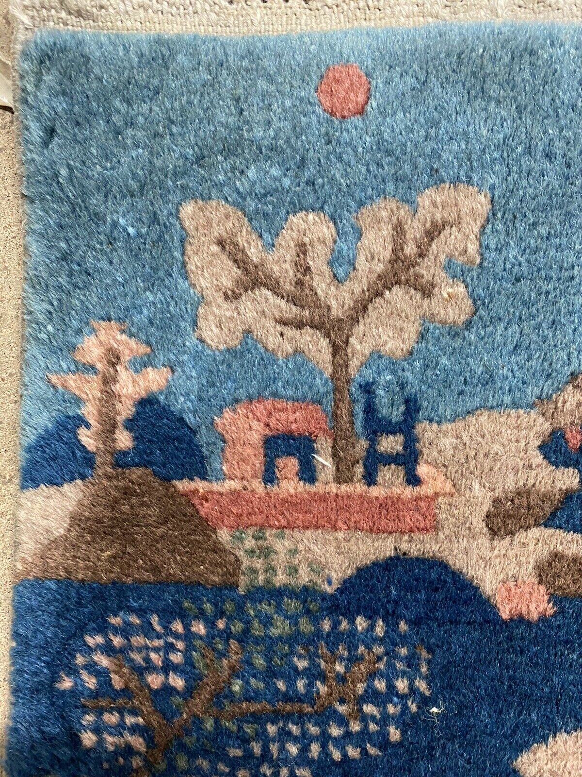 Antique Peking Oriental Landscape Pictorial Rug