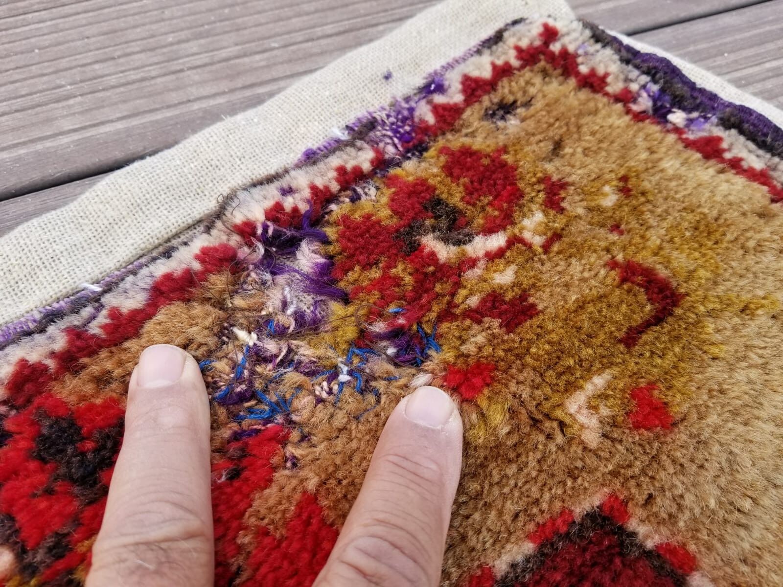 Antique Wool Pile Rug with Natural Dyes