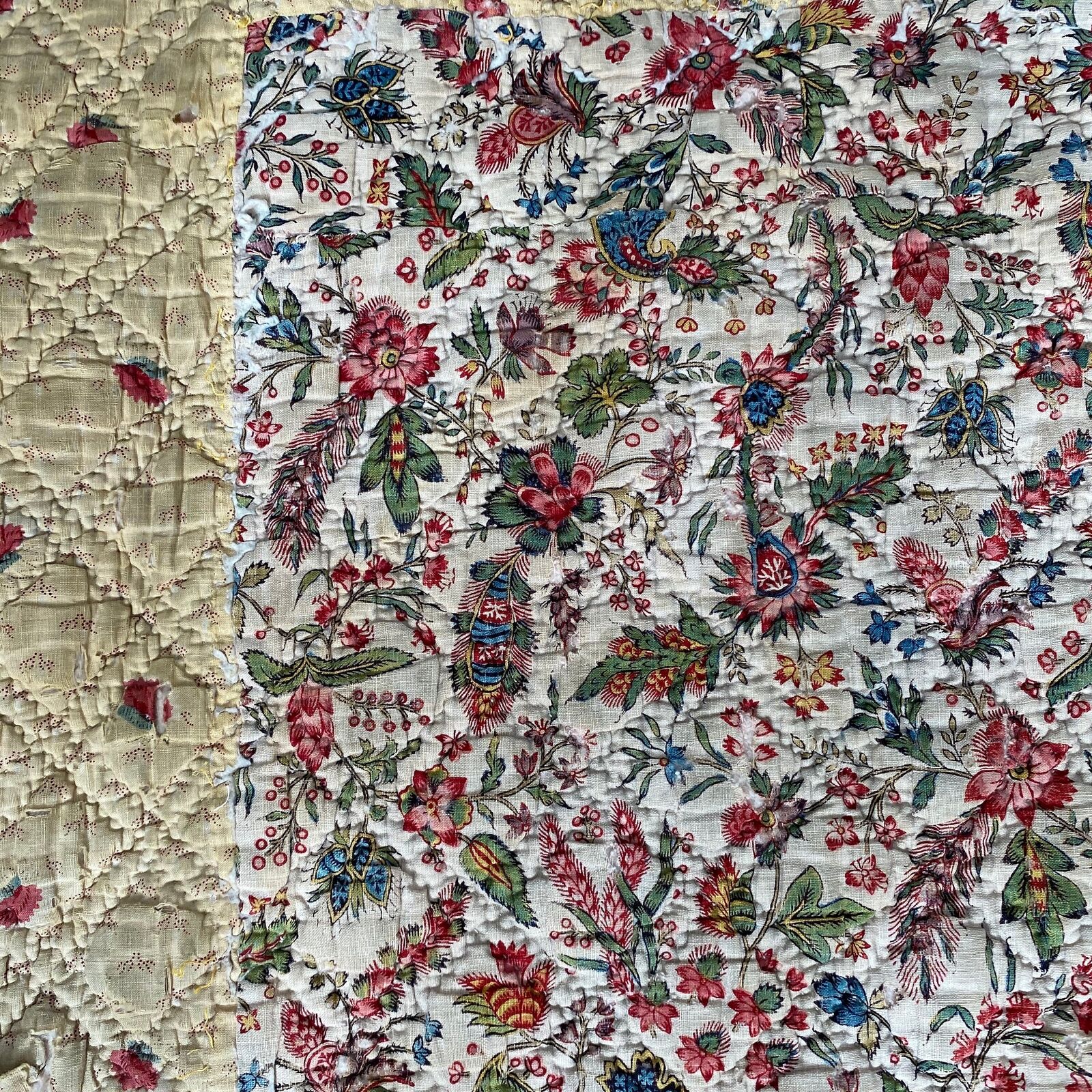 1700s French Antique Quilt Pique Toile de Jouy