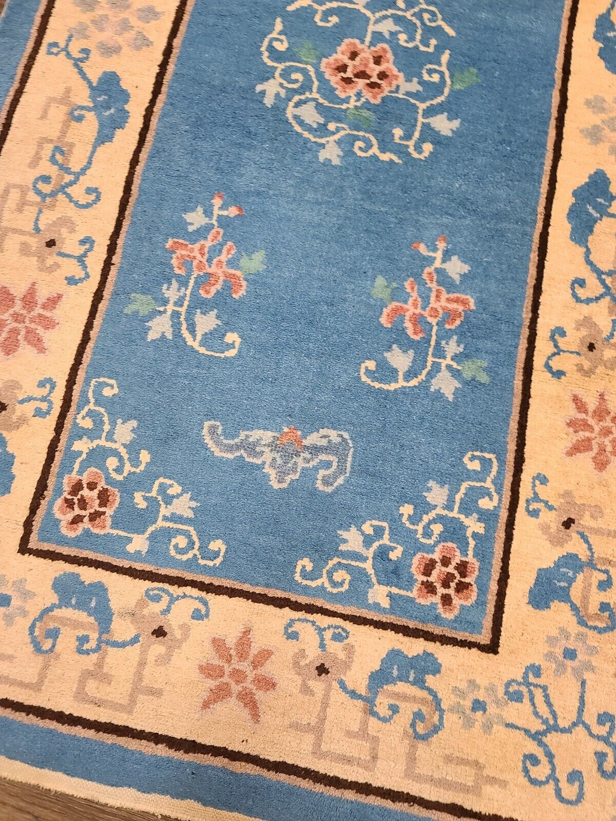 Authentic Antique Chinese Light Blue Handwoven Rug