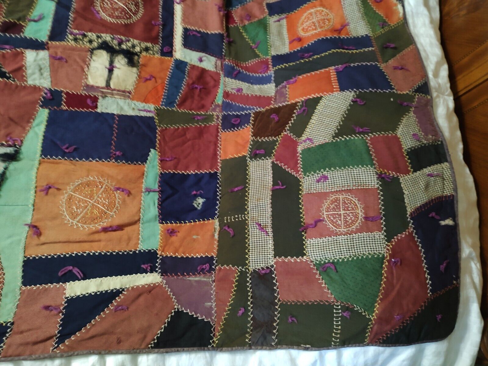 Antique Crazy Quilt, Mid-1800s, 72"x80