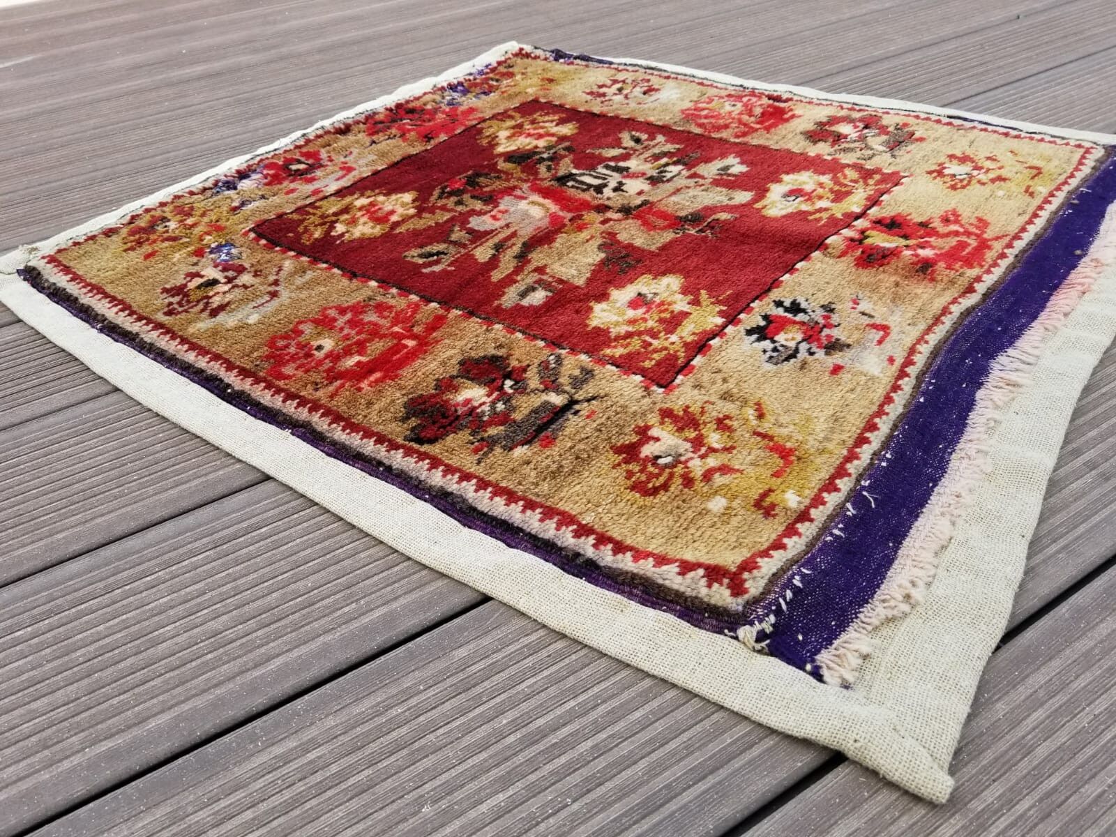 Antique Wool Pile Rug with Natural Dyes