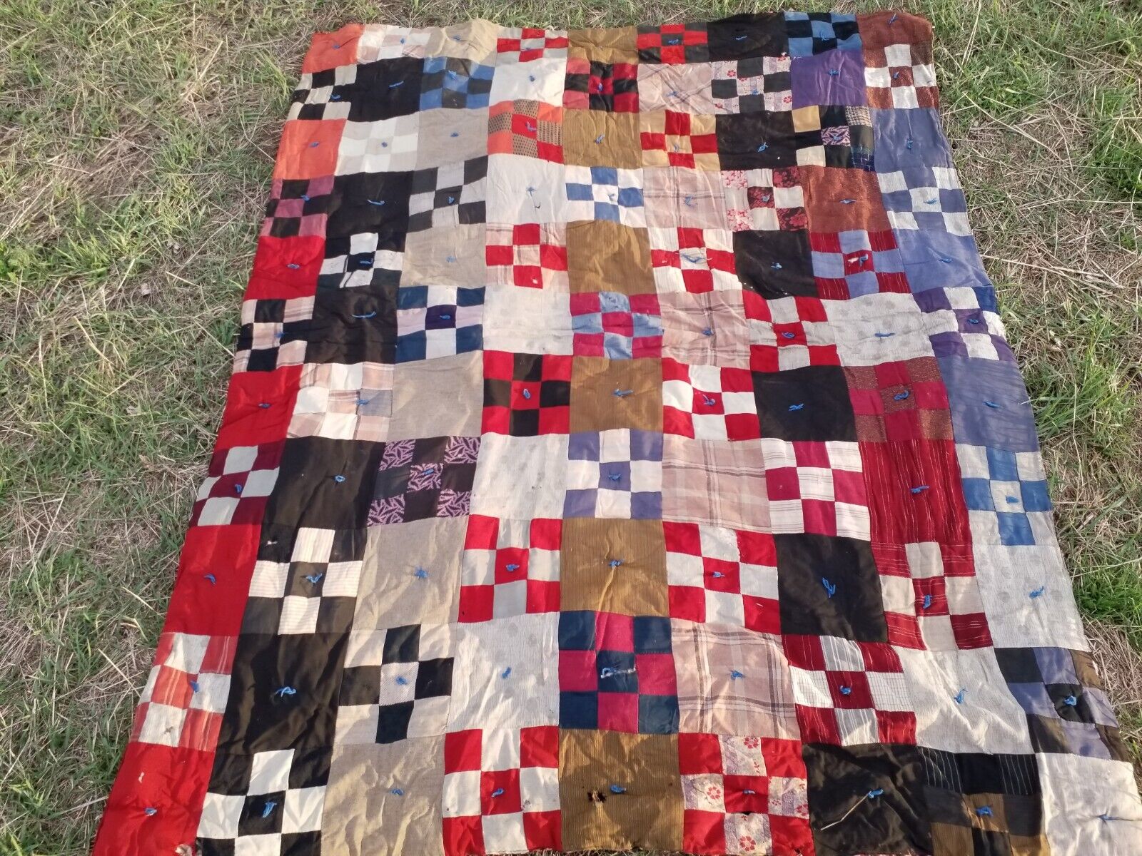 Late 1800s Handmade Patchwork Quilt - Collectible Display