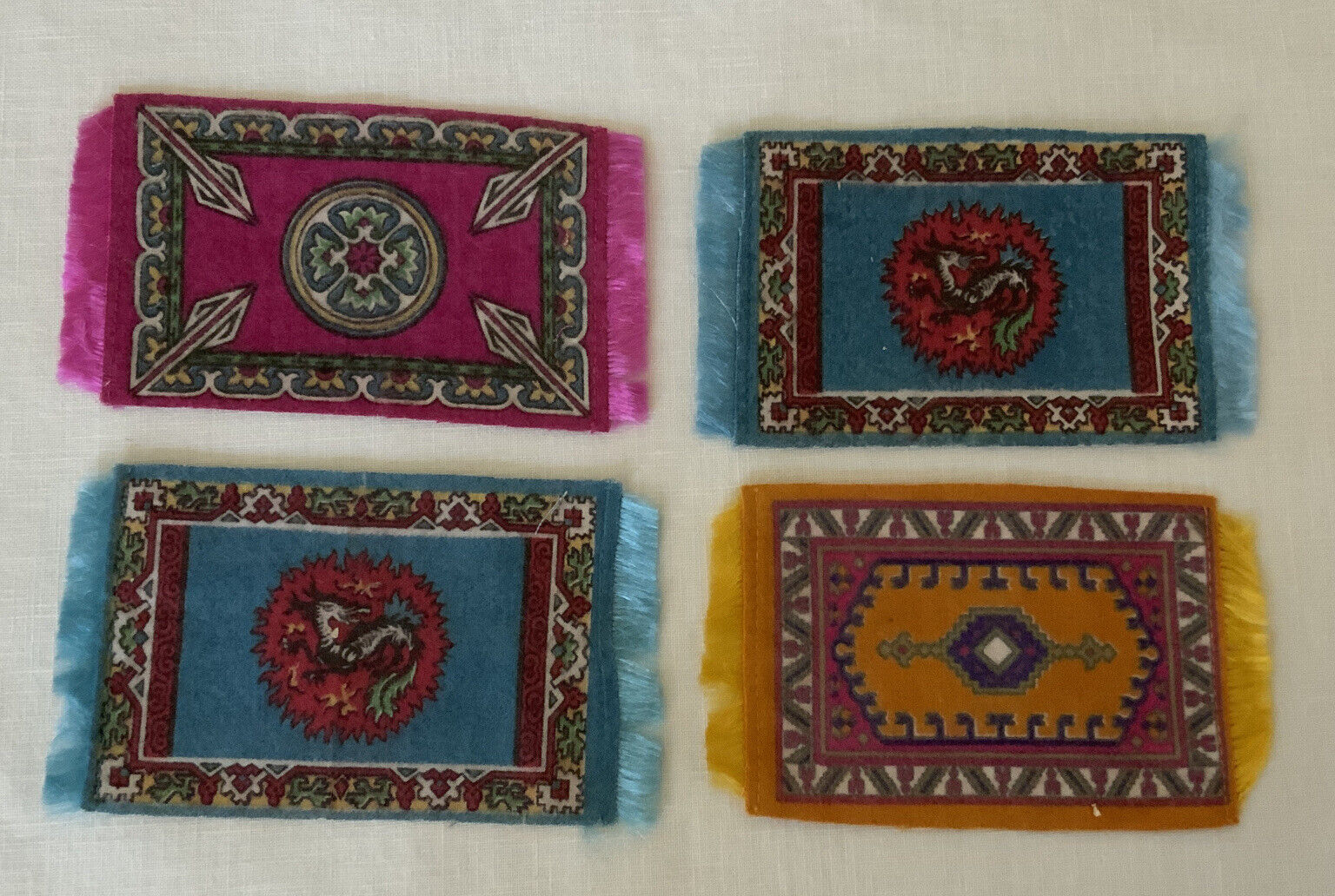 Vintage Early 1900s Dollhouse Rugs with Fringes