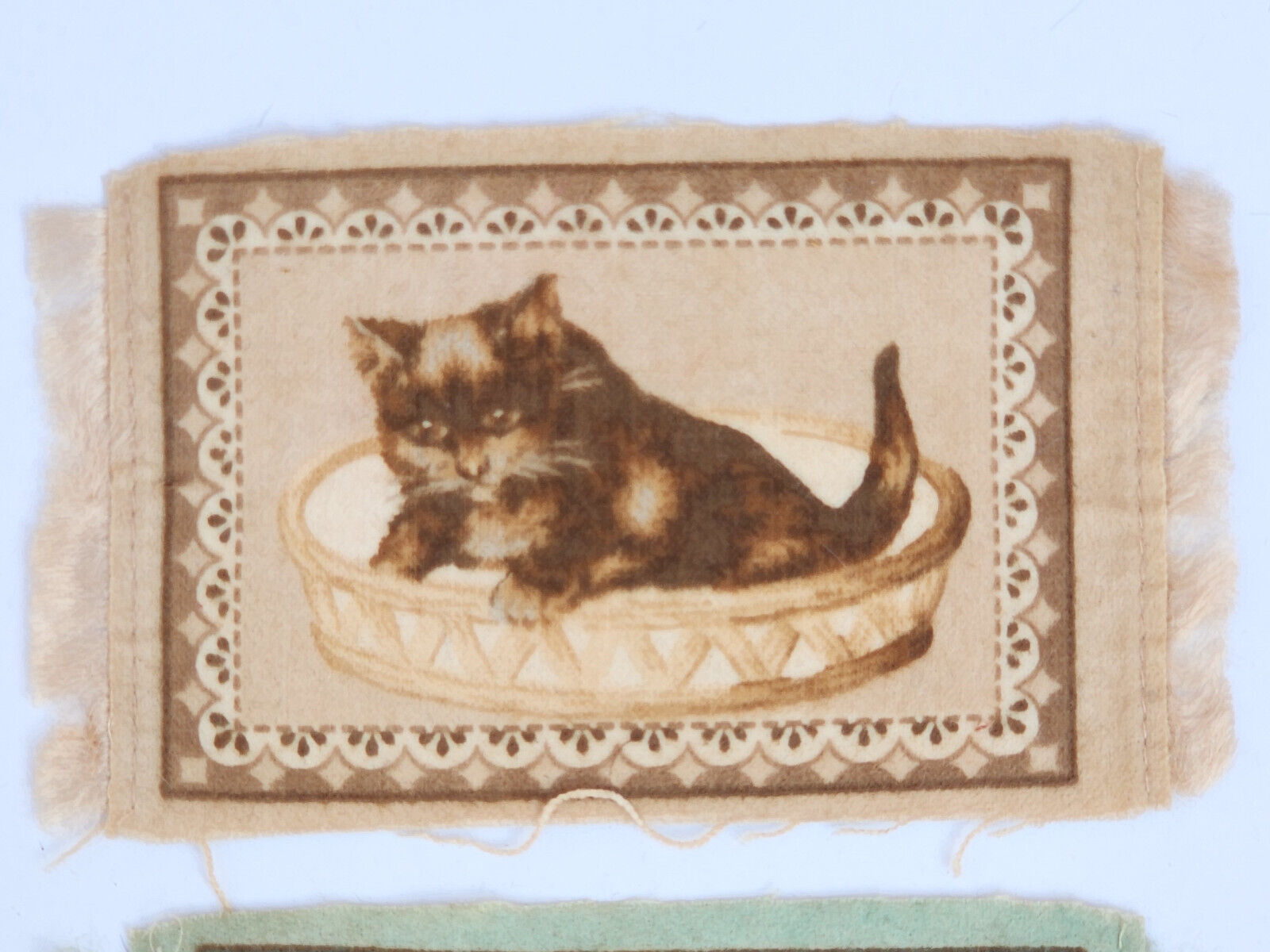 Antique 1900s Kitten Tobacco Felt Flannel Rug Pair