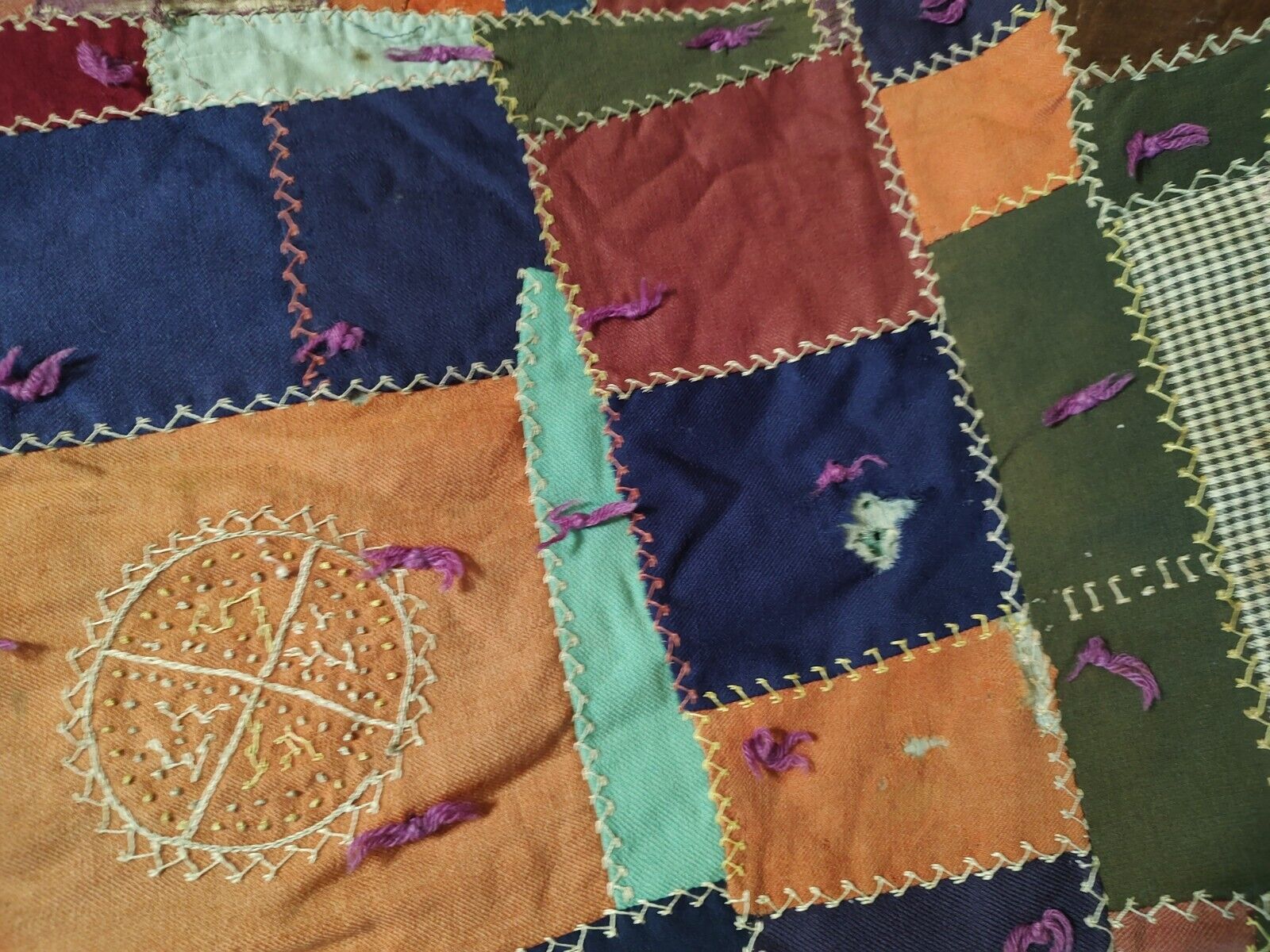 Antique Crazy Quilt, Mid-1800s, 72"x80