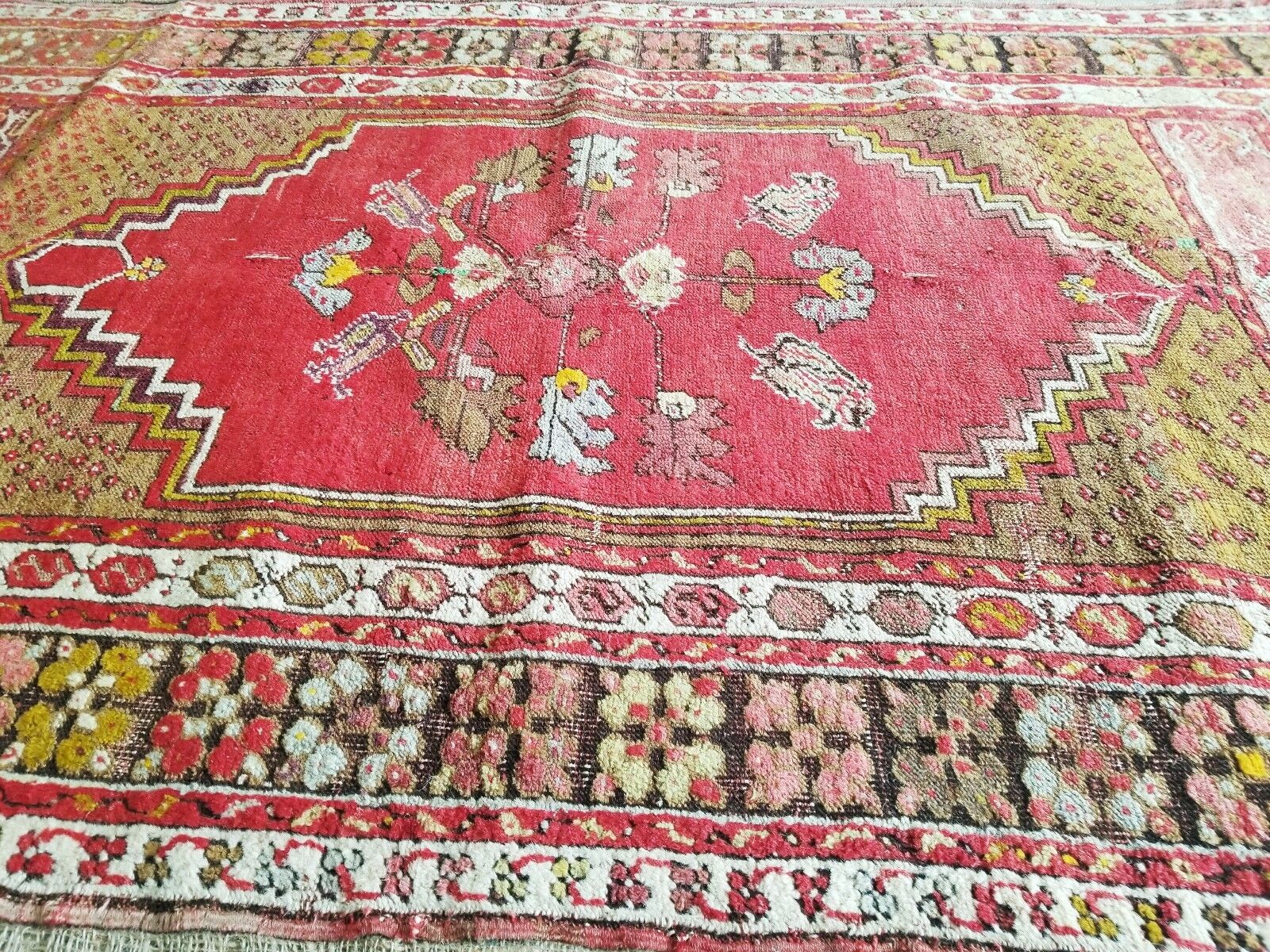 Vintage Pre-1900 Kirsehir Wool Pile Rug 3'7"×5'5