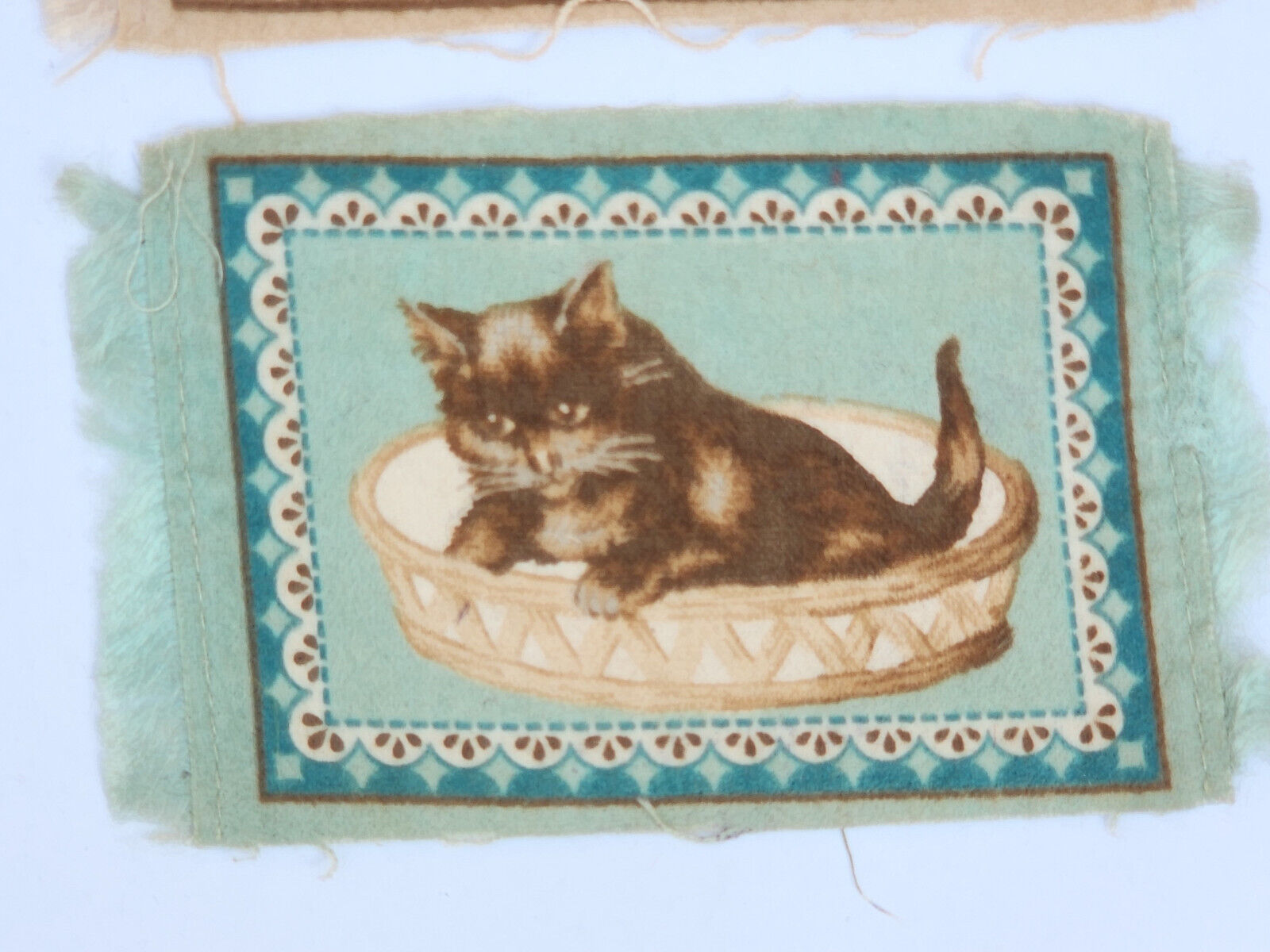 Antique 1900s Kitten Tobacco Felt Flannel Rug Pair