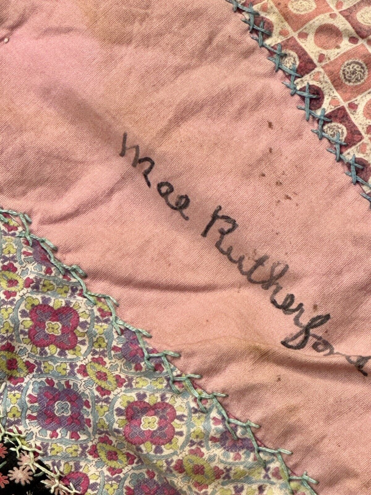 Early American Crazy Quilt, 1800s Embroidery, 69" x 80