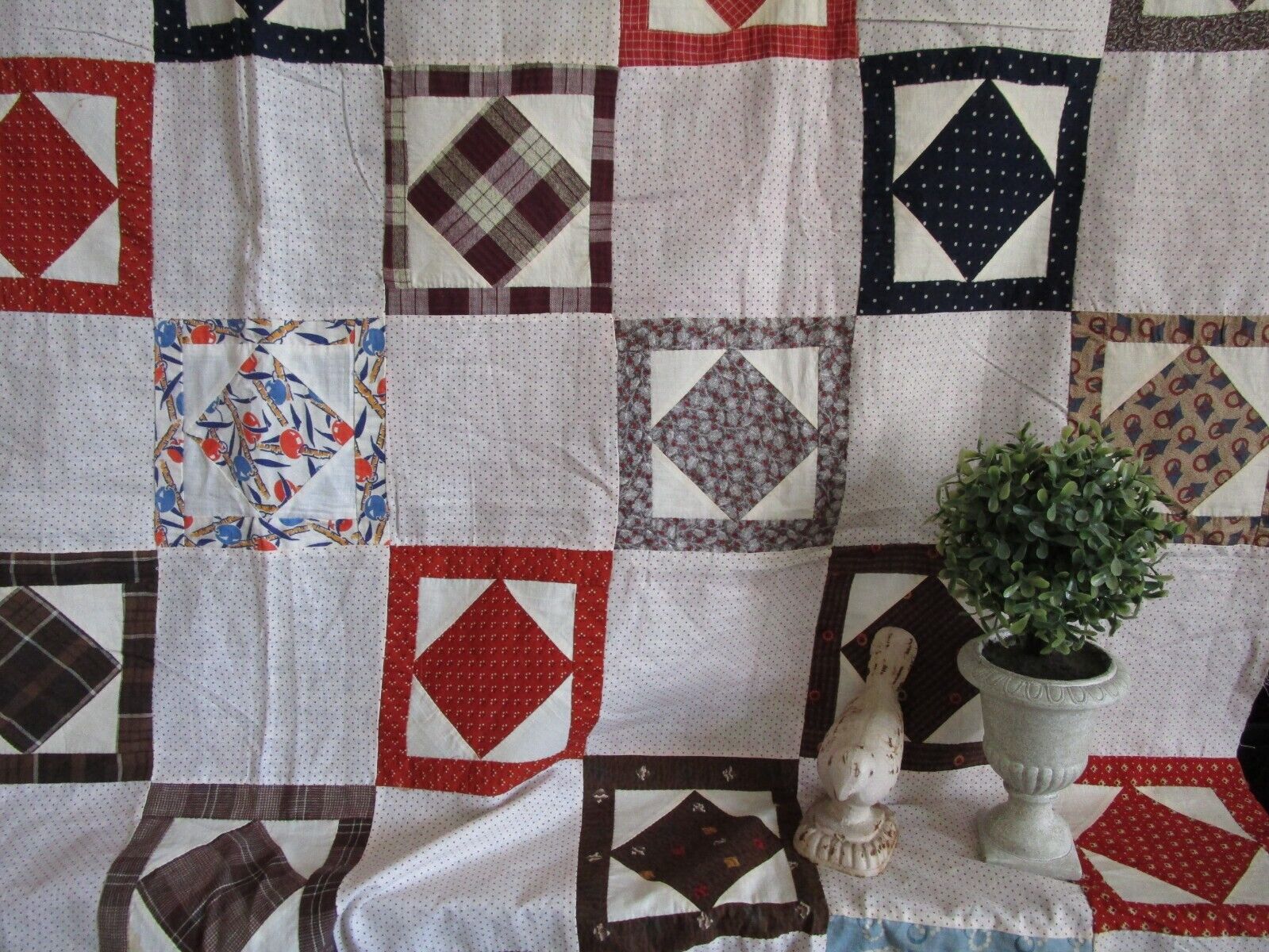 Hand-Pieced Vintage Quilt Top, 60x78 Inches