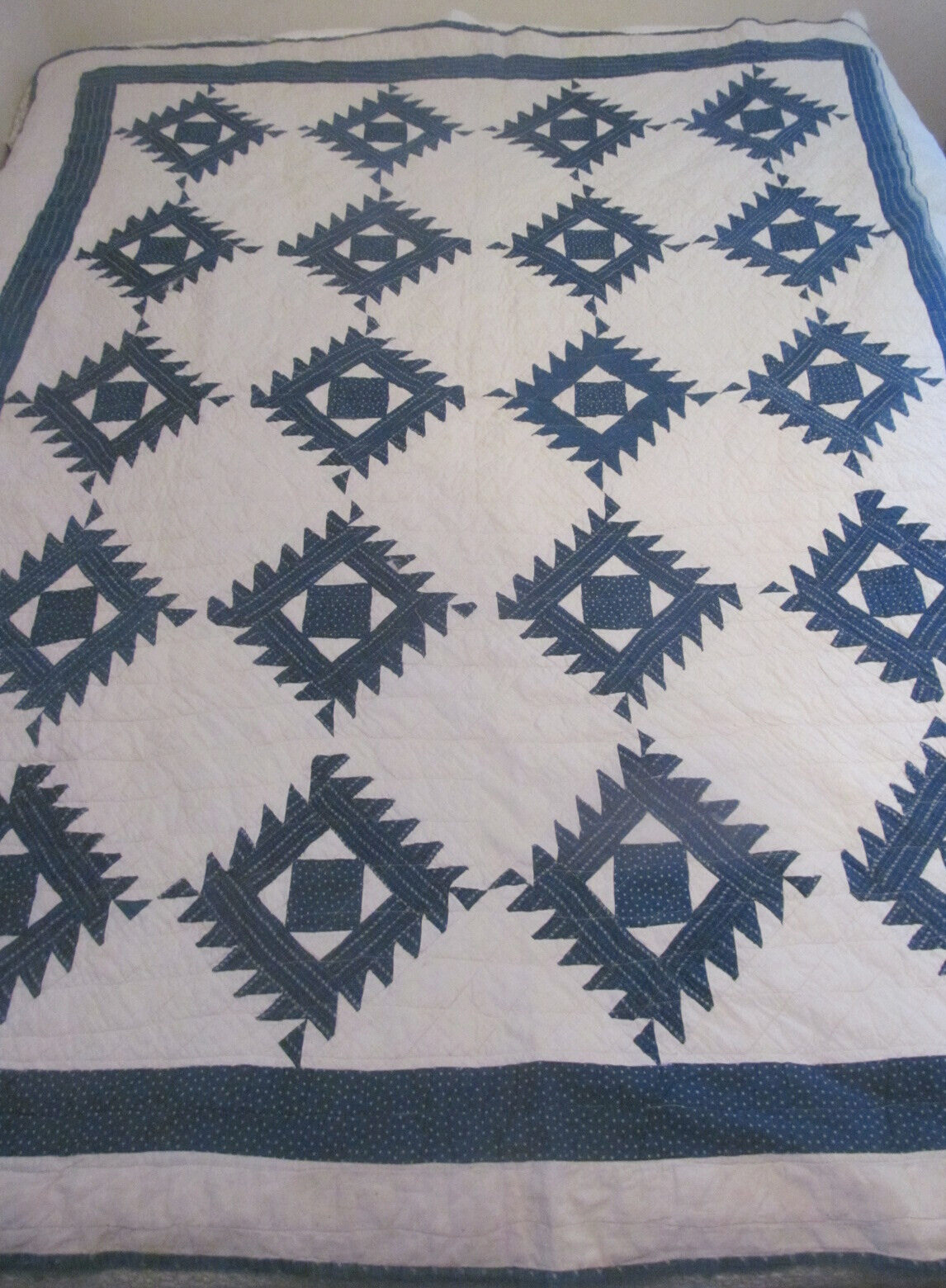 Late 1800s Indigo Blue & White Quilt 78x64
