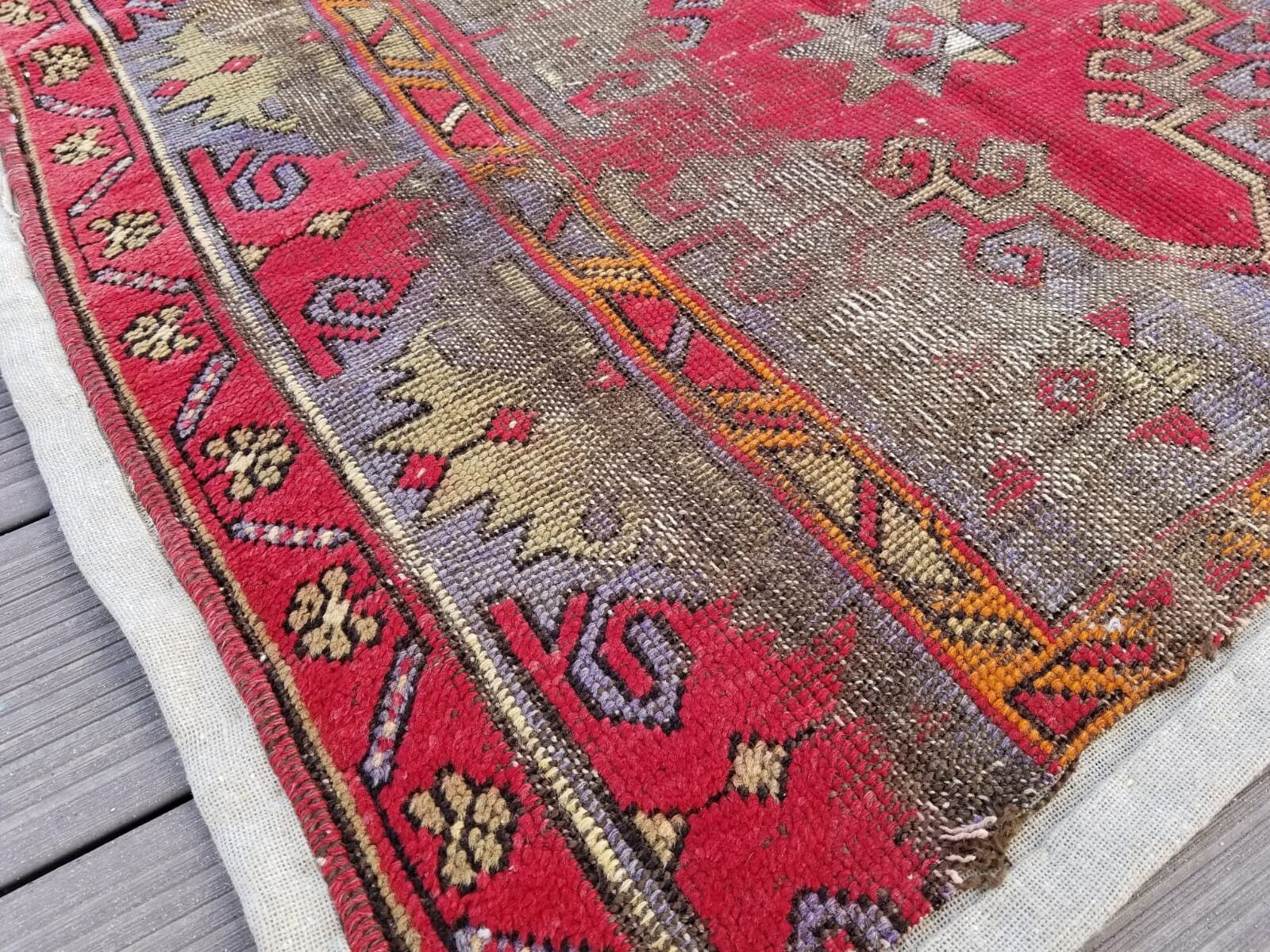 Antique Wool Pile Rug with Natural Dyes, 3'4"x5'1