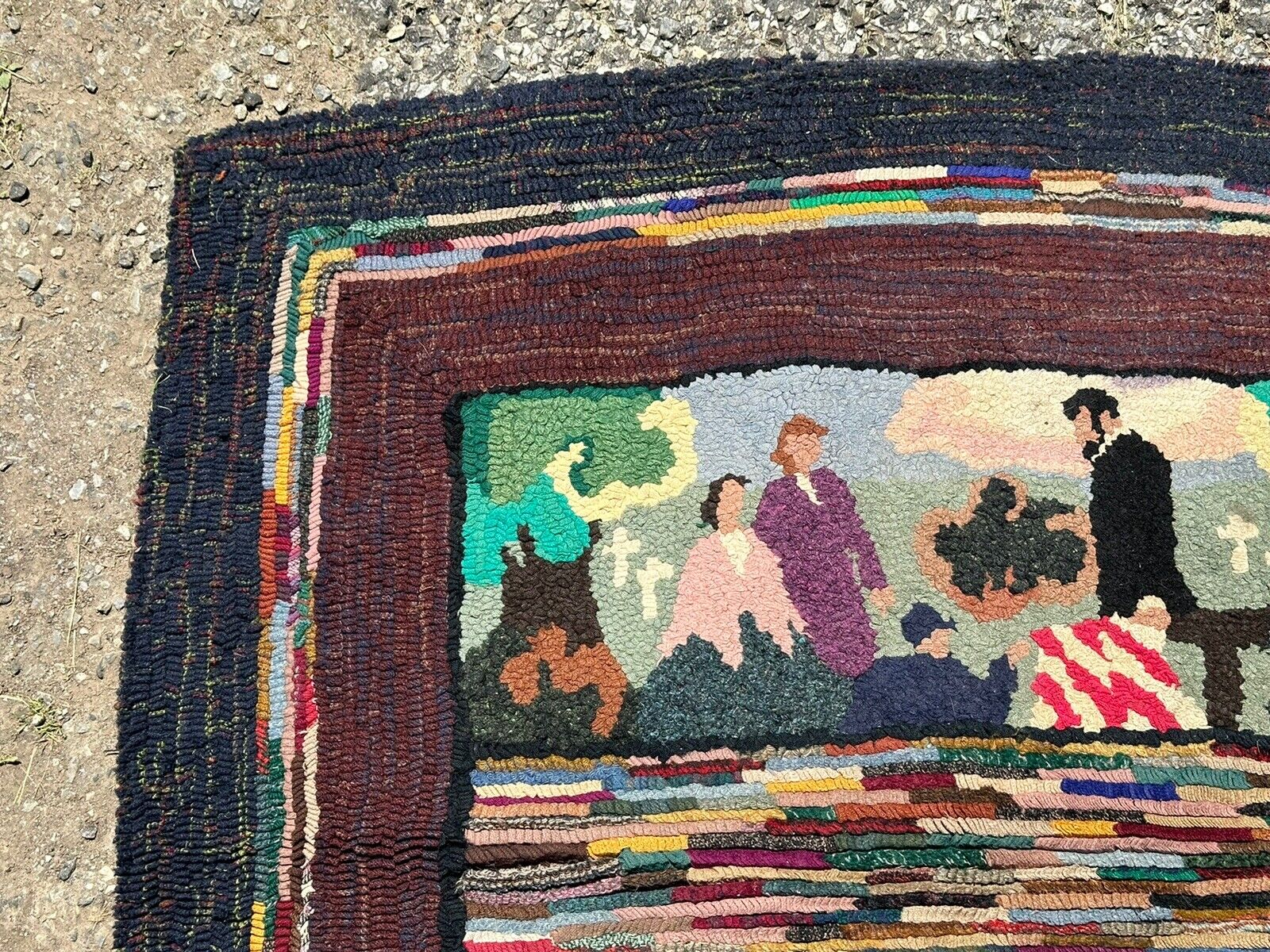 Antique Pictorial Hooked Rug Featuring Abraham Lincoln