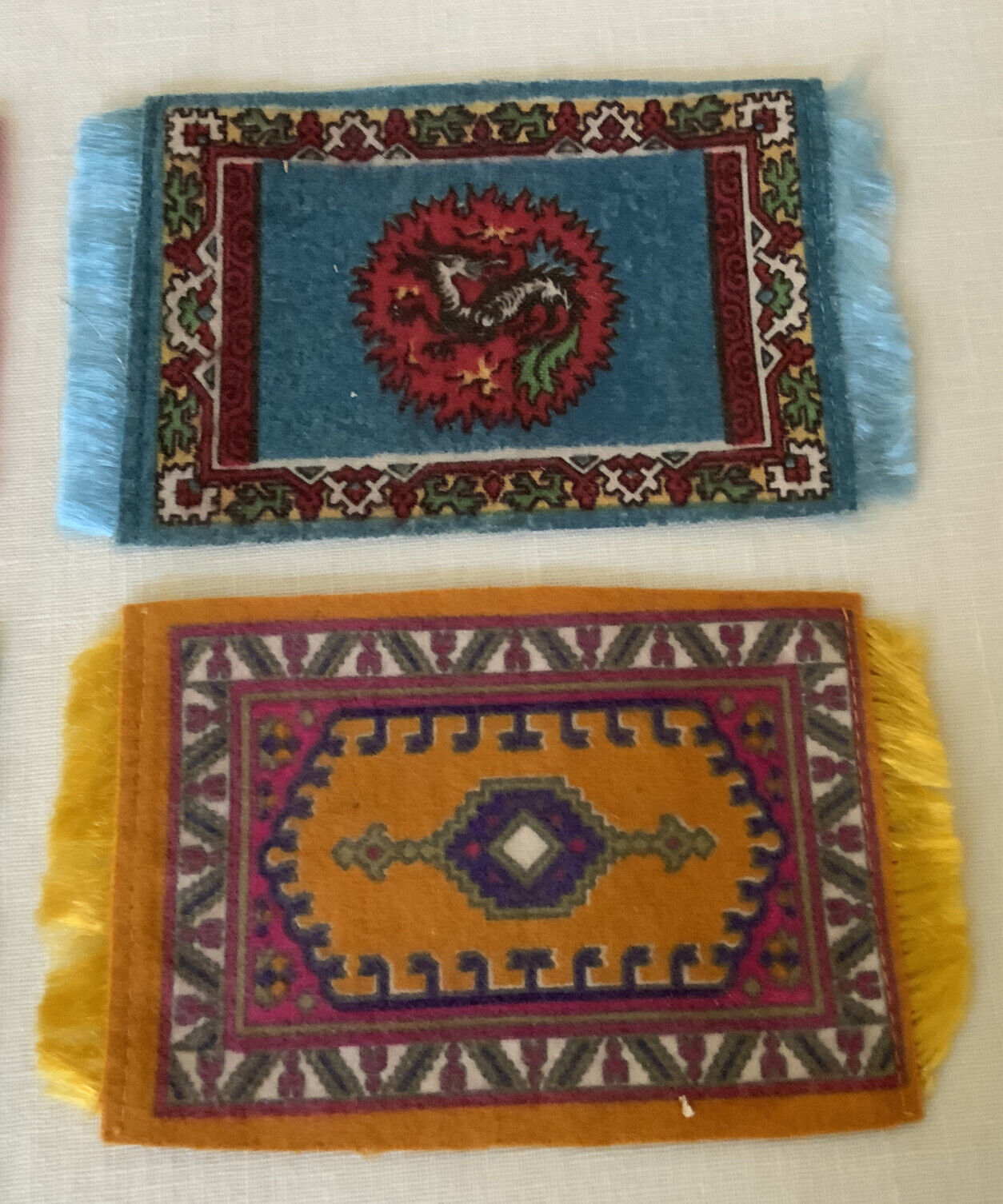 Vintage Early 1900s Dollhouse Rugs with Fringes