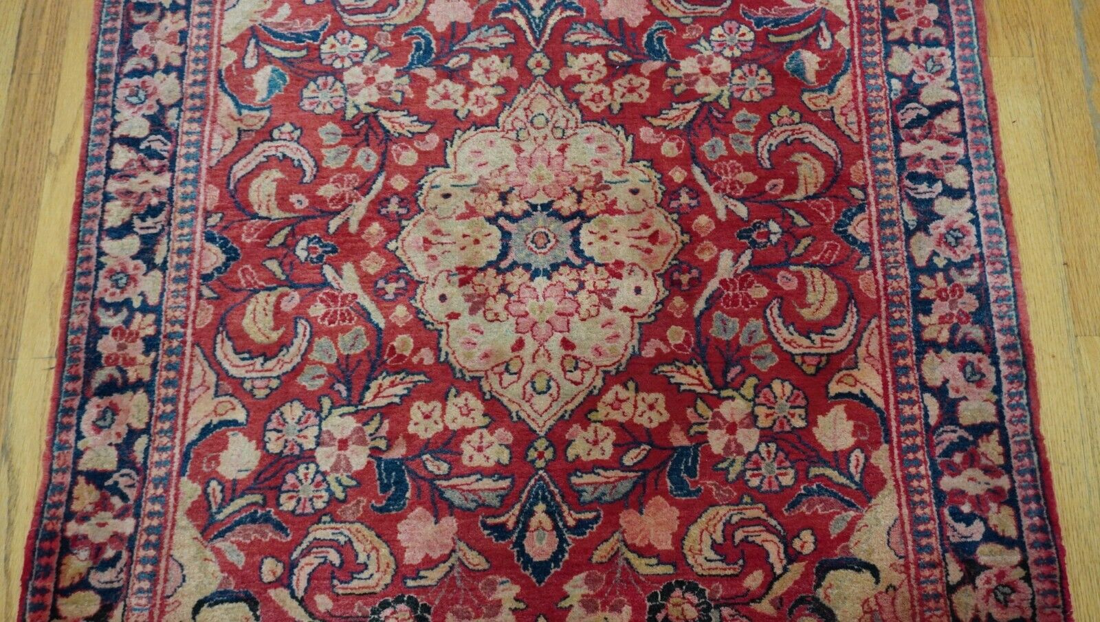 Floral Hand-Knotted Antique Saroukk Wool Rug 3'5" x 5