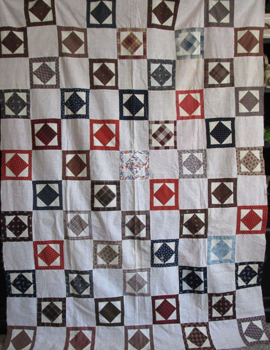 Hand-Pieced Vintage Quilt Top, 60x78 Inches