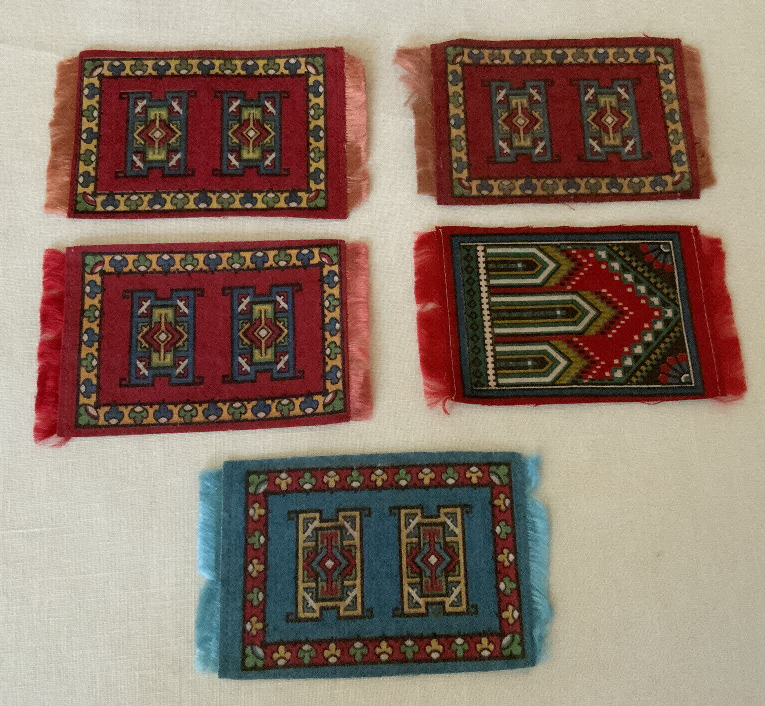 Vintage Early 1900s Felt Dollhouse Rugs Lot of 5