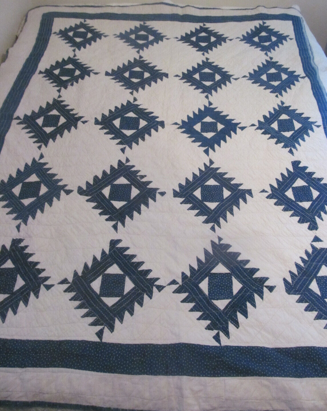 Late 1800s Indigo Blue & White Quilt 78x64