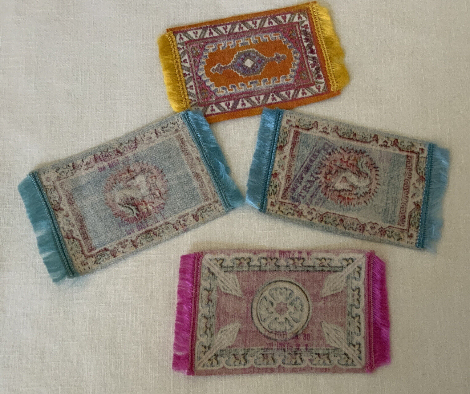 Vintage Early 1900s Dollhouse Rugs with Fringes