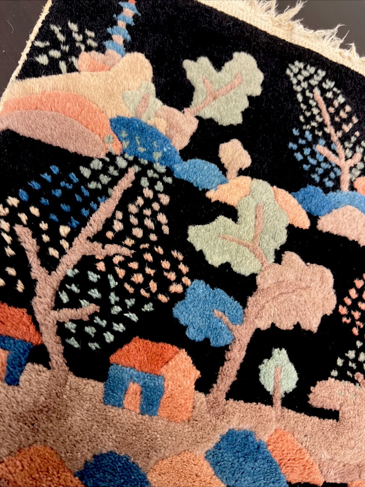 Antique Chinese Oriental Town Landscape Rug 16x35”