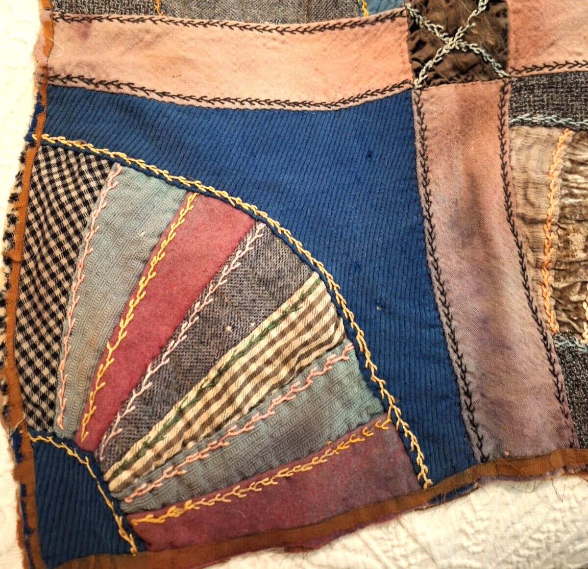 1800s Antique Silk Velvet Quilt with Embroidery