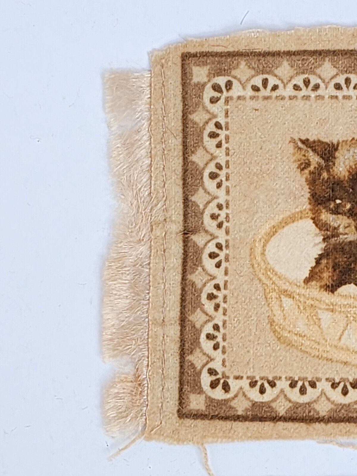 Antique 1900s Kitten Tobacco Felt Flannel Rug Pair