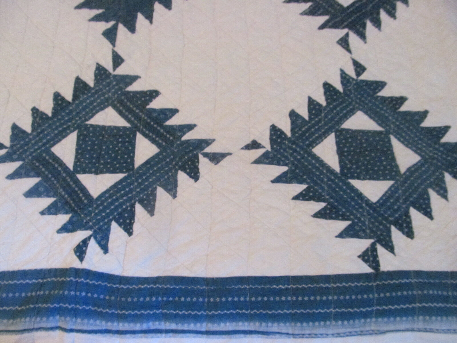 Late 1800s Indigo Blue & White Quilt 78x64