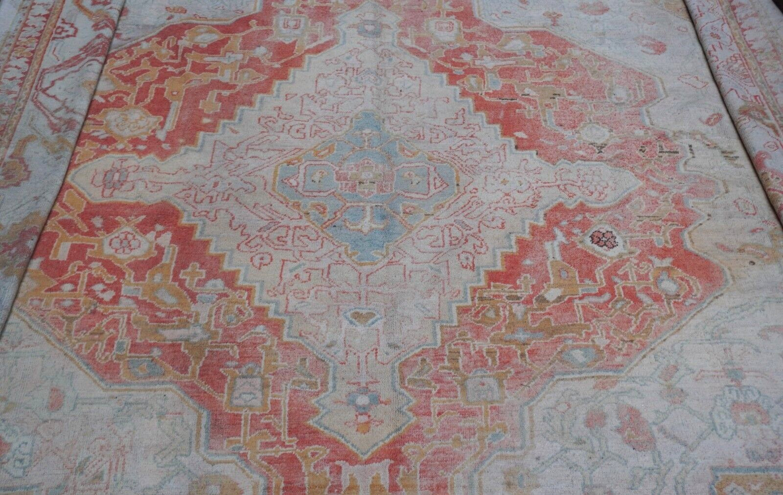 1900s Turkish Oushak Ivory Wool Palace Rug 17'x19