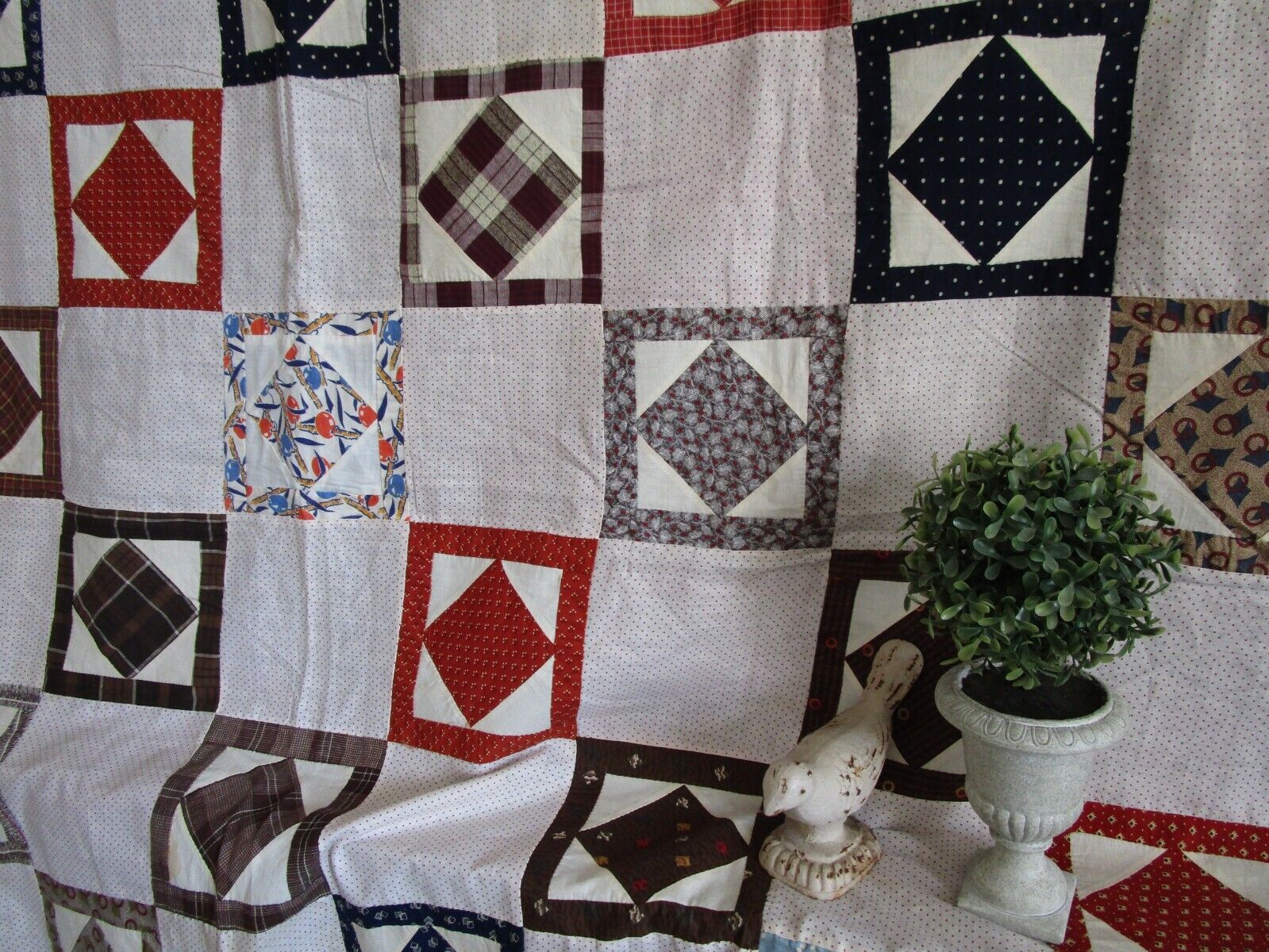 Hand-Pieced Vintage Quilt Top, 60x78 Inches