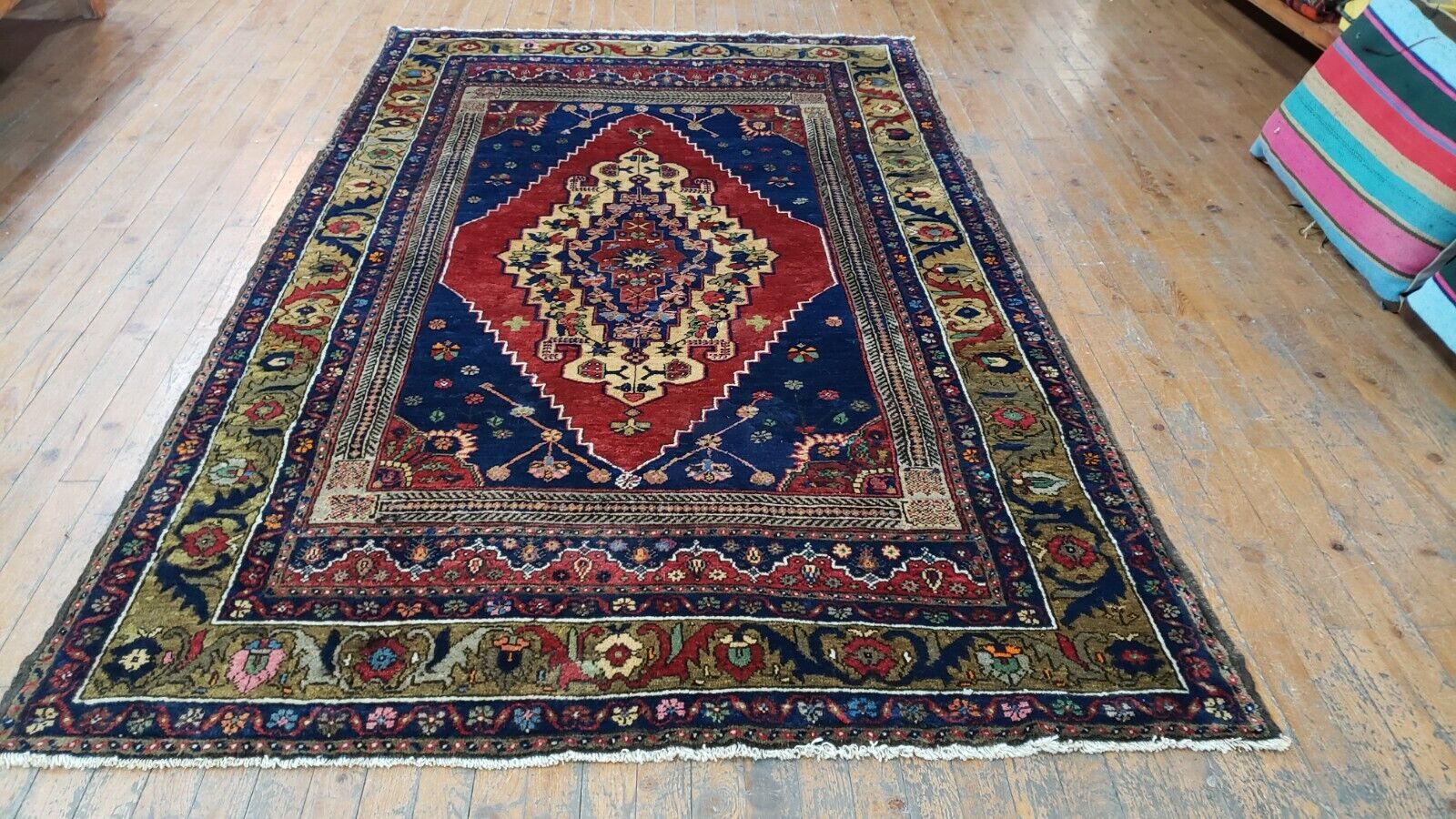 Antique Wool Pile Anatolian Cross Motif Rug