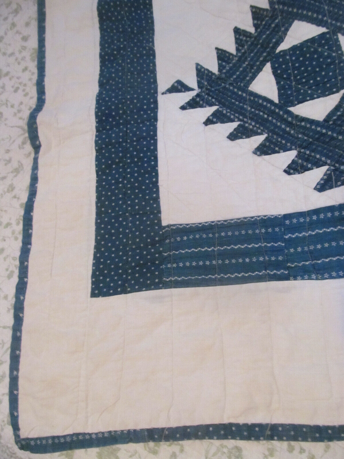 Late 1800s Indigo Blue & White Quilt 78x64