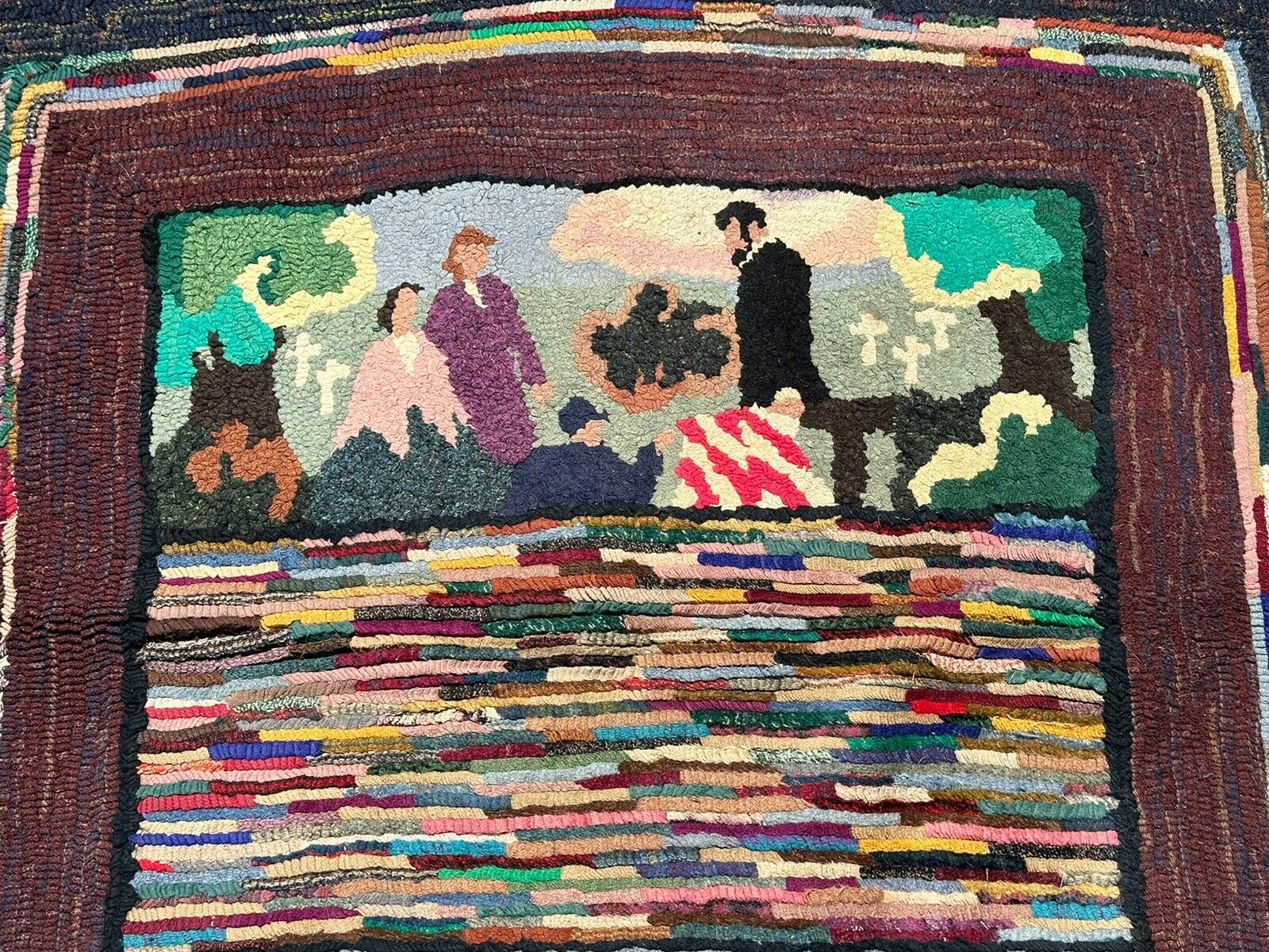Antique Pictorial Hooked Rug Featuring Abraham Lincoln