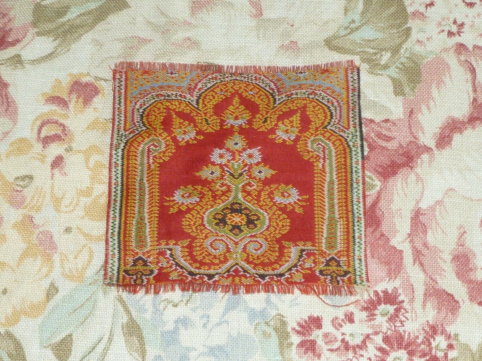 1800s Antique Miniature Paisley Wool Silk Doily
