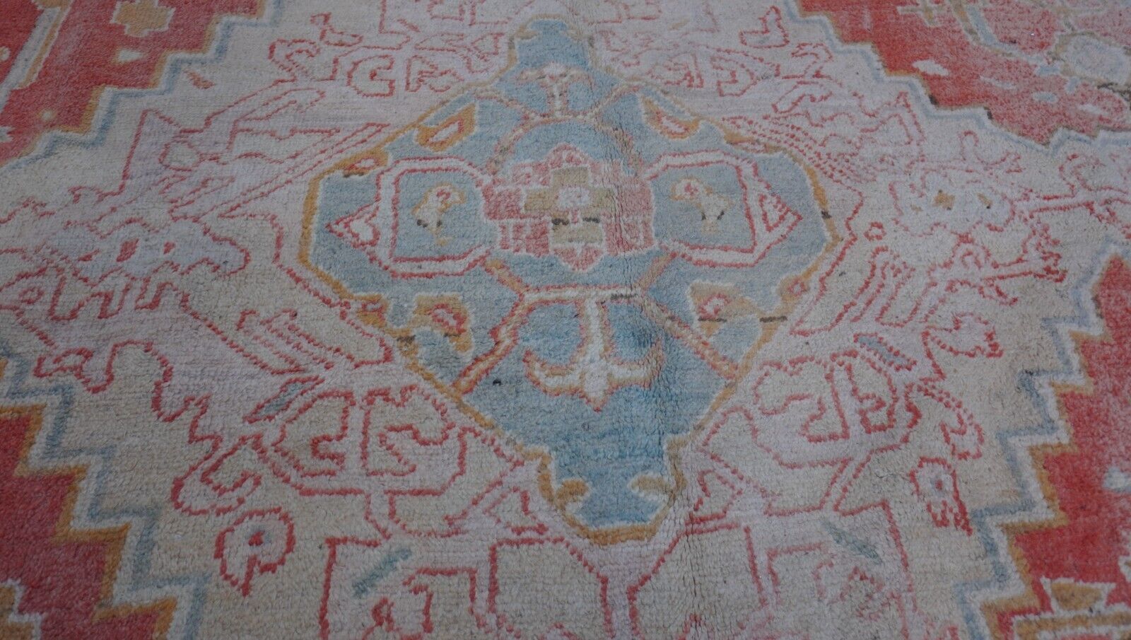 1900s Turkish Oushak Ivory Wool Palace Rug 17'x19