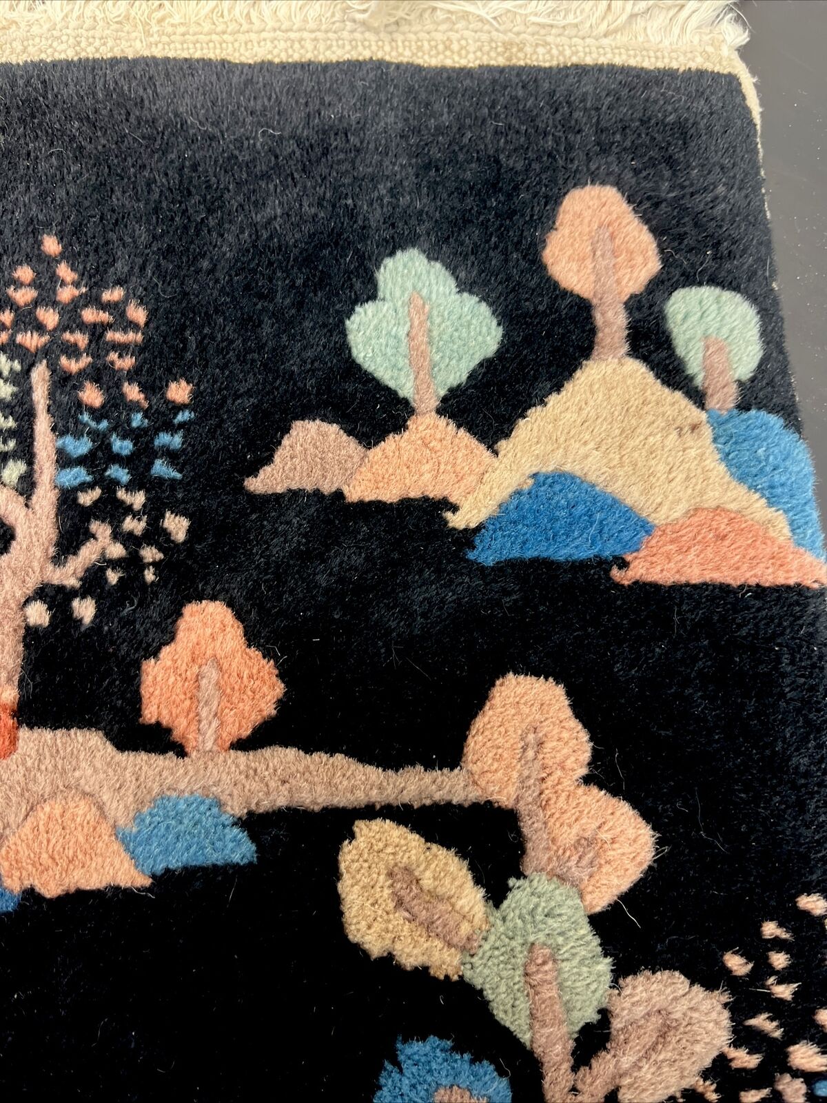 Antique Chinese Oriental Town Landscape Rug 16x35”