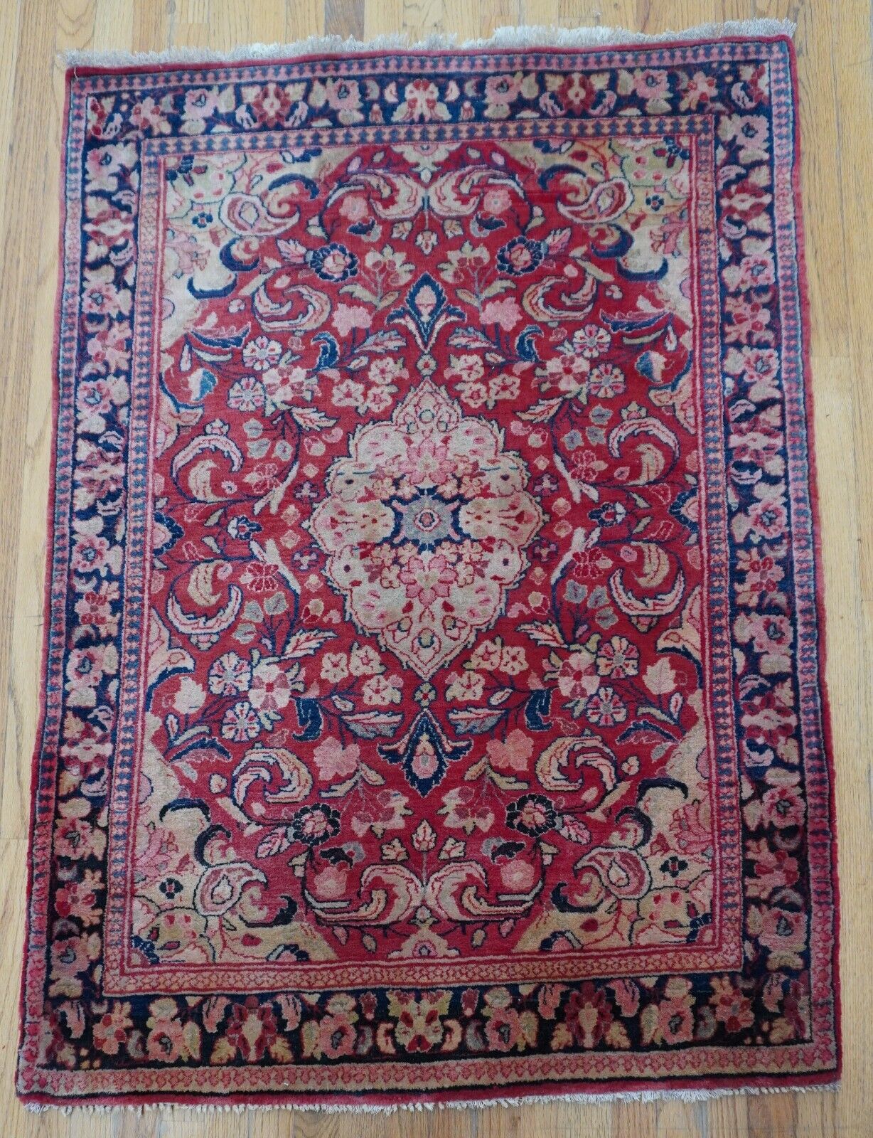 Floral Hand-Knotted Antique Saroukk Wool Rug 3'5" x 5