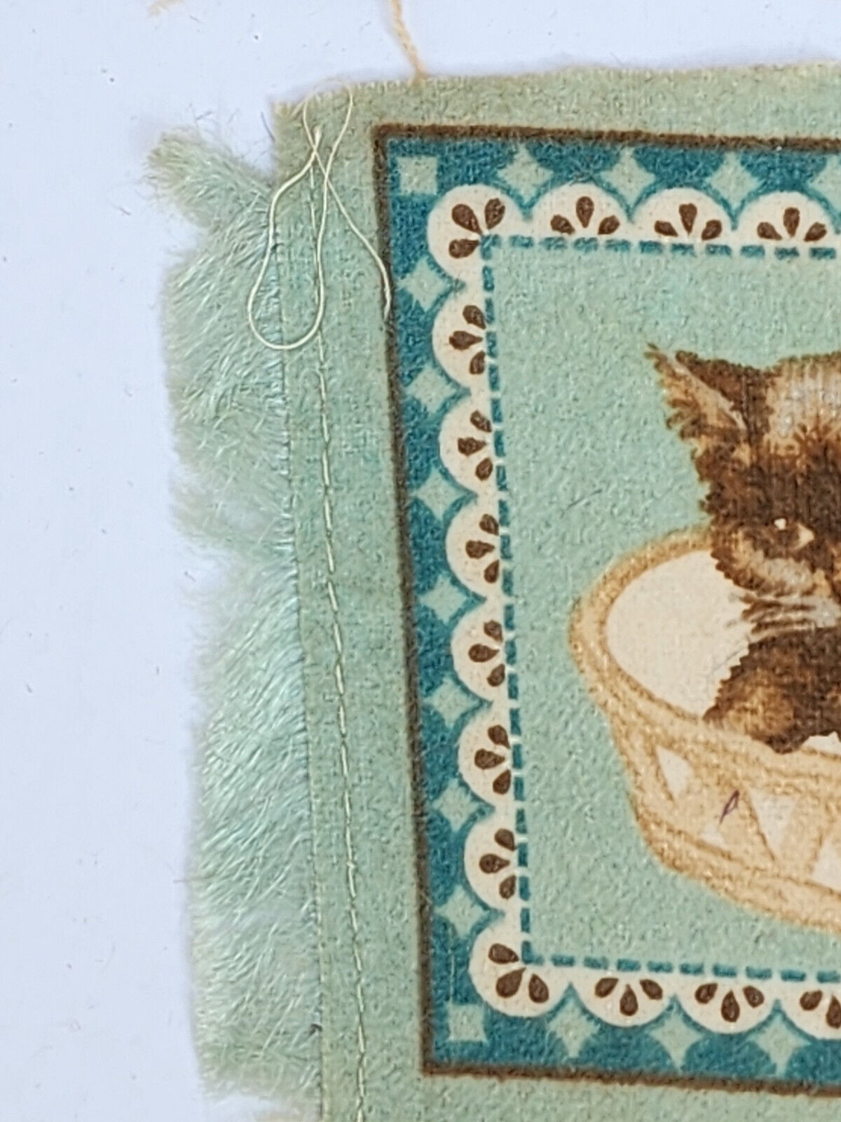 Antique 1900s Kitten Tobacco Felt Flannel Rug Pair