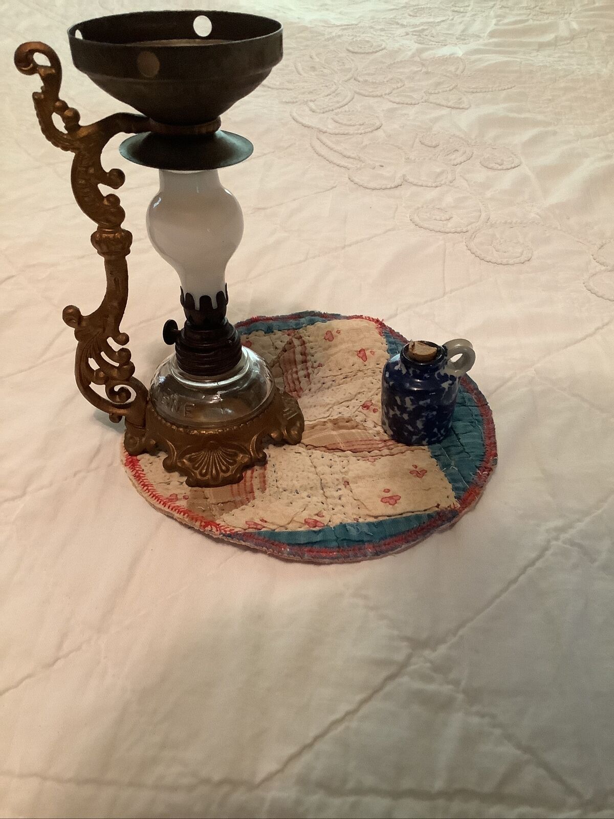 1800s Antique Quilt Piece Primitive Candle Mat